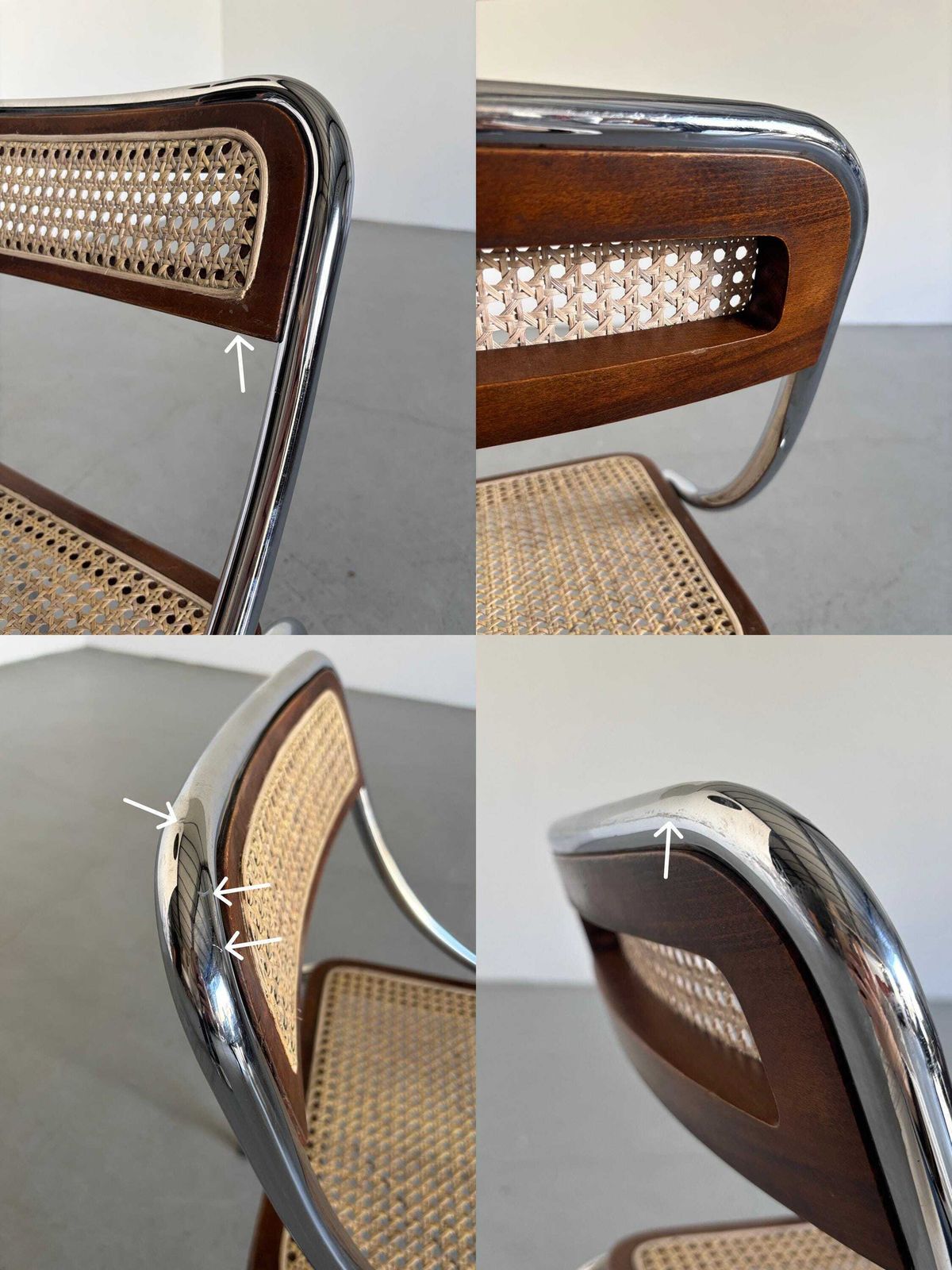 photo vinterior Dining Chair In Wood, Wickered Cane And Chrome, Mid Century Modern, 1970s Italy