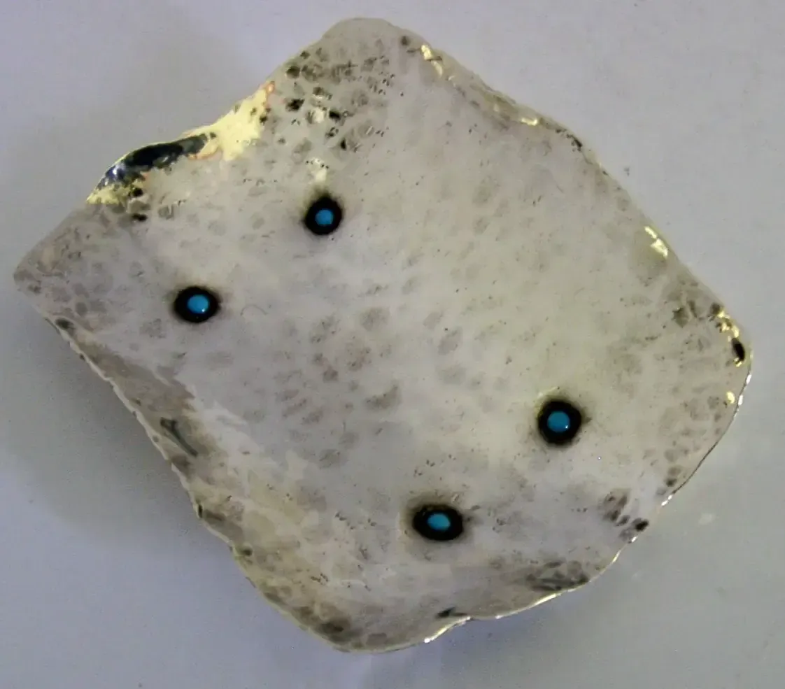 Rare Charles Horner Cast Sterling Silver Arts & Crafts Turquoise Dish 1888 photo for sale
