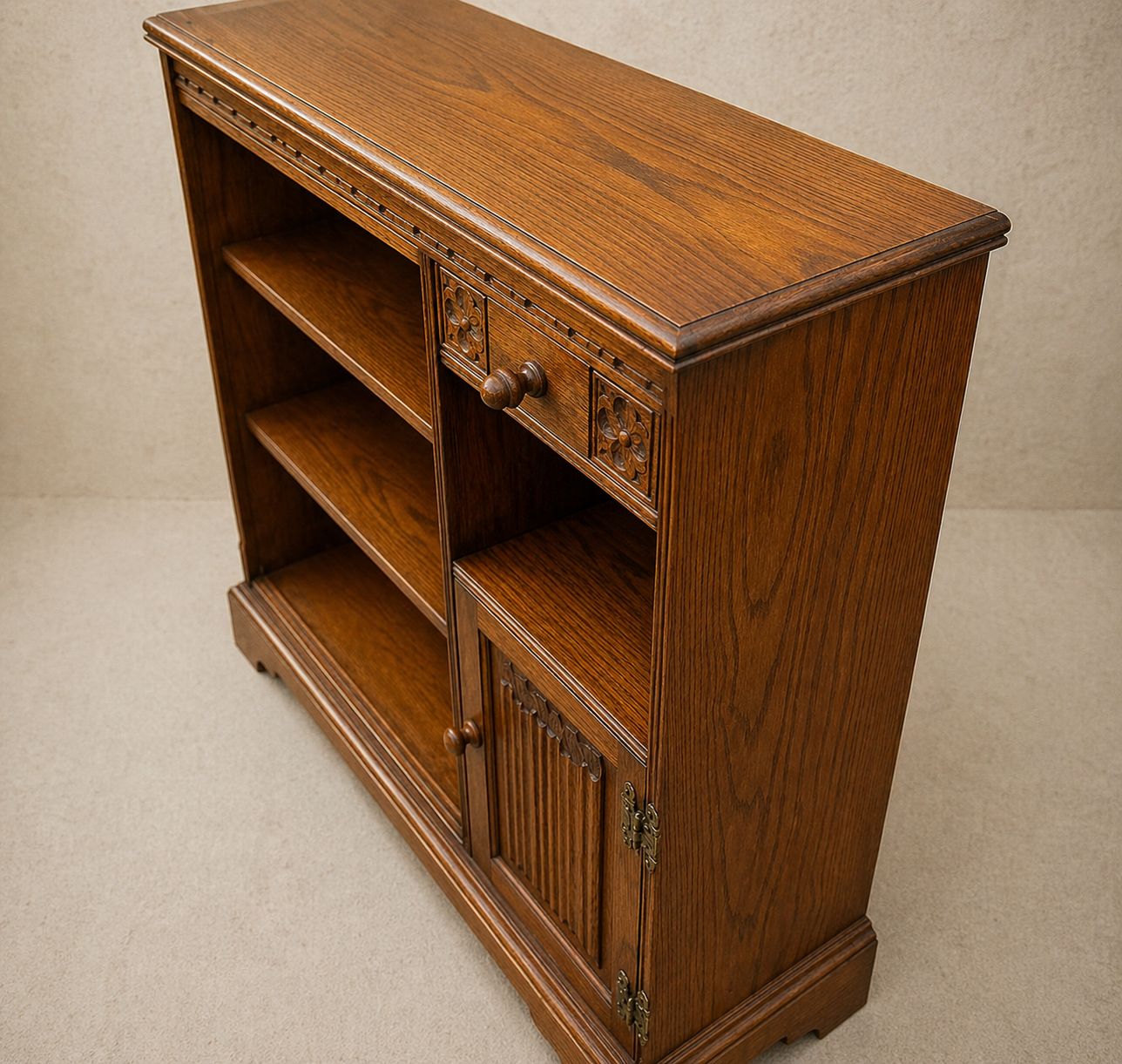 Edwardian Arts And Crafts Oak Glazed Bookcase Cabinet  J Haskin And Son photo vinterior