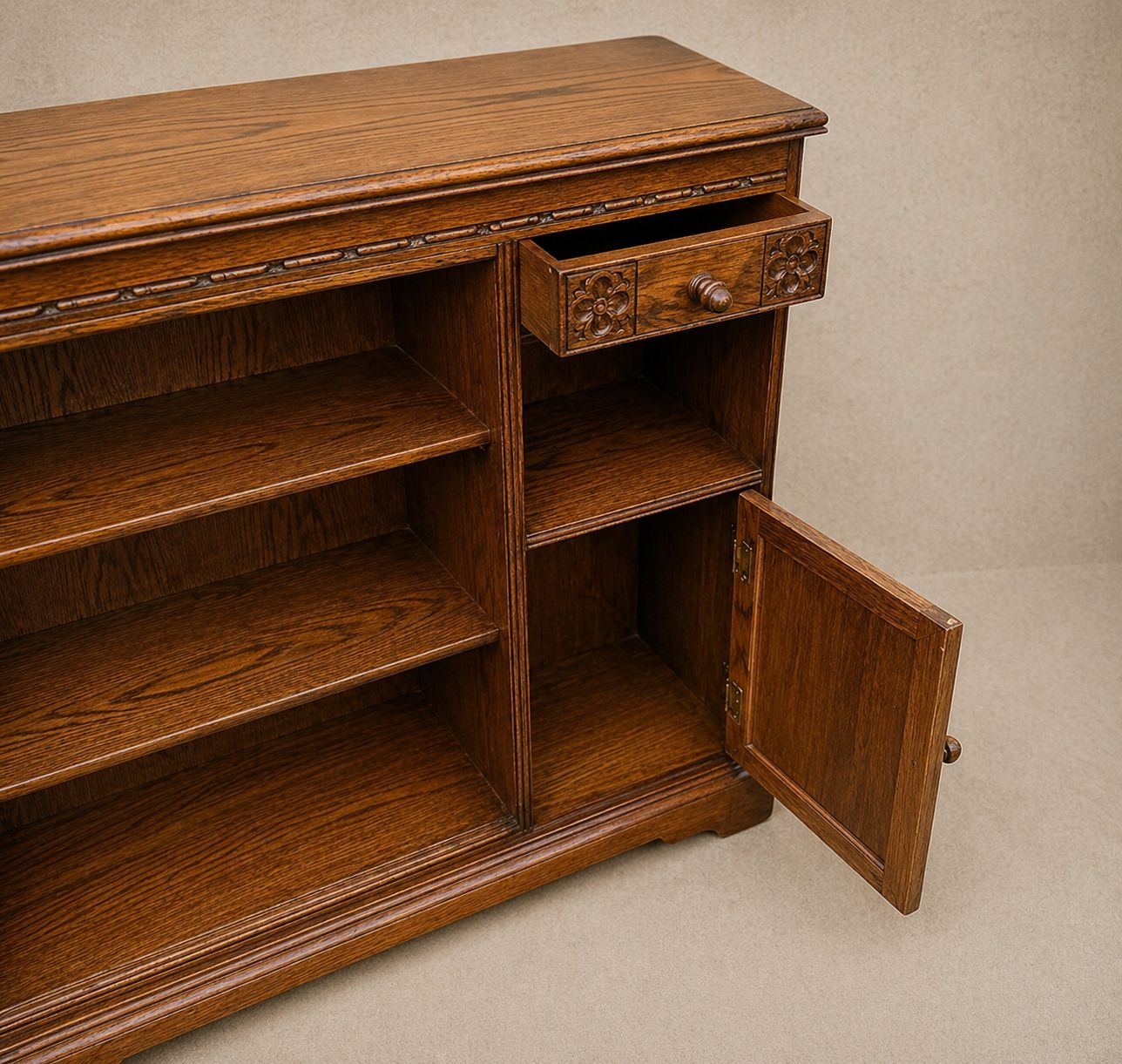 Edwardian Arts And Crafts Oak Glazed Bookcase Cabinet  J Haskin And Son photo buy