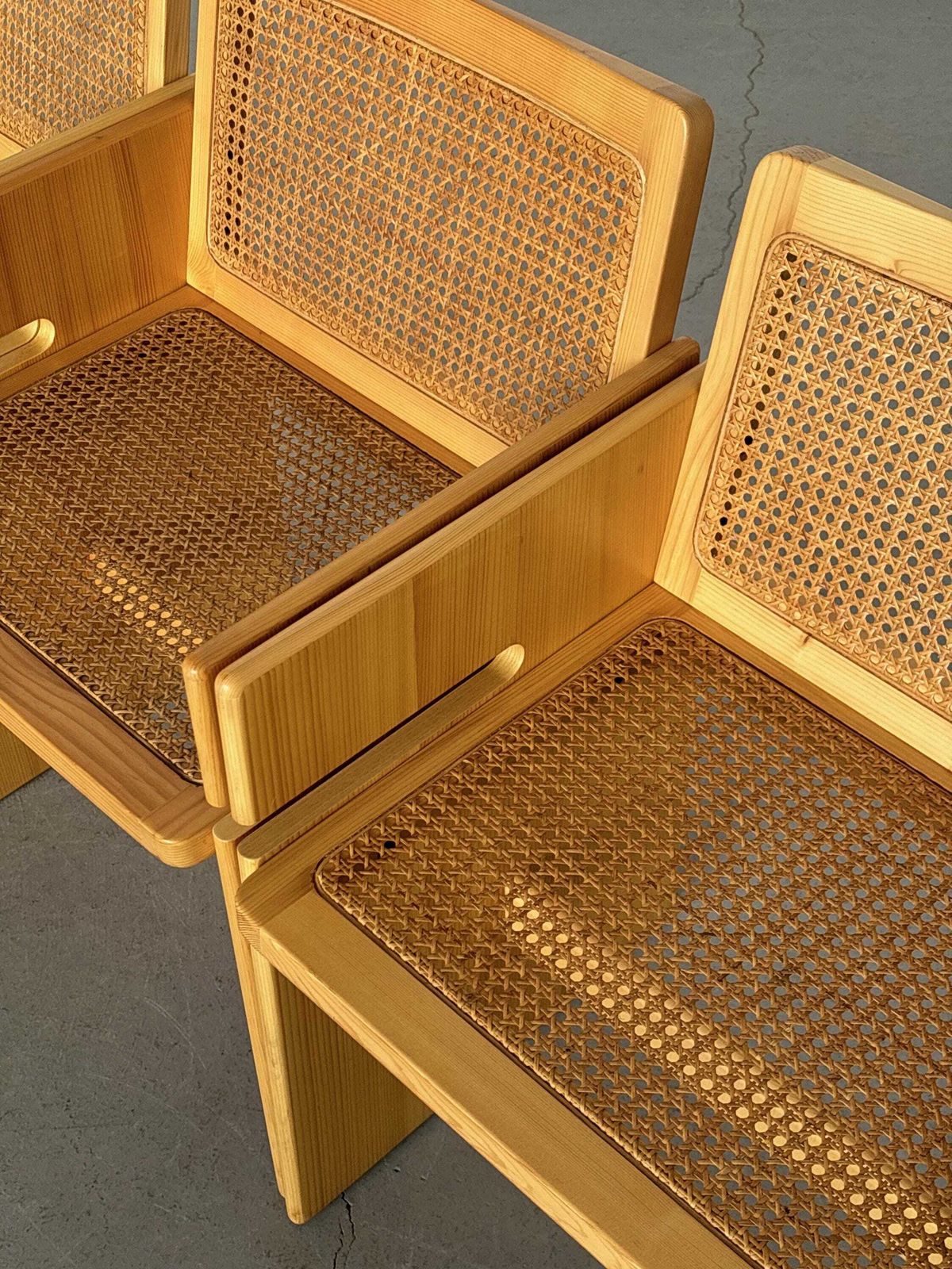 Furniture 1 Of 4 French Postmodern Armchairs In Pinewood And Cane photo