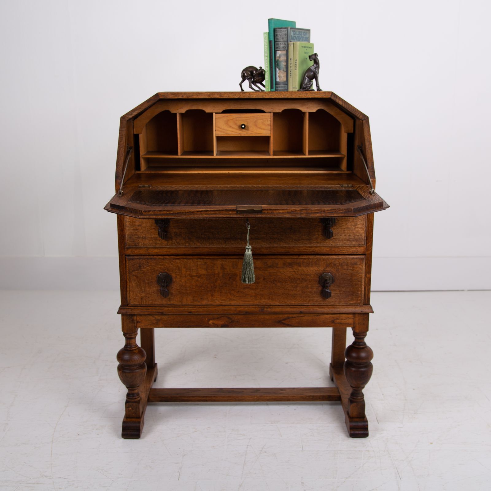 Handsome English Oak 2 Drawer Bureau Desk C1920 photo Furniture
