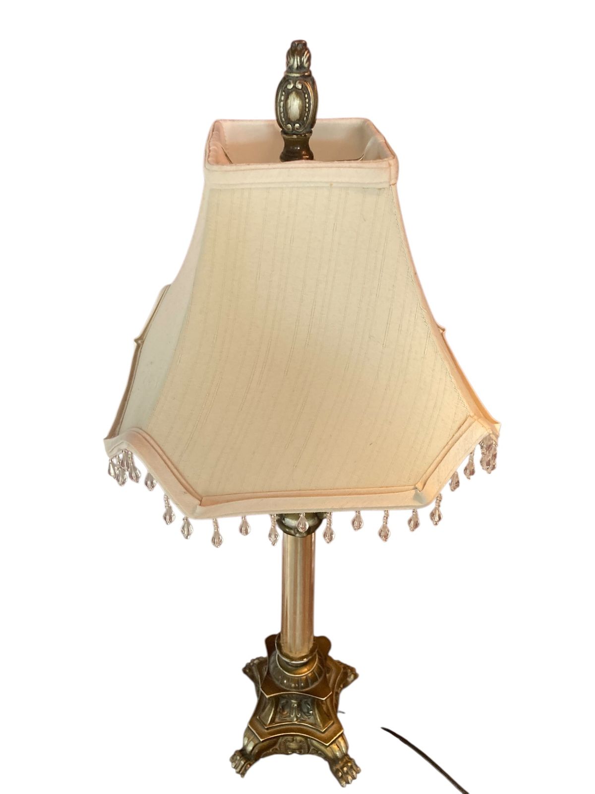 Pair Of Regency Style Table Lamps Neoclassical Bases Paw Feet Cream Fabric Shades With Beaded Fringe photo 195.0