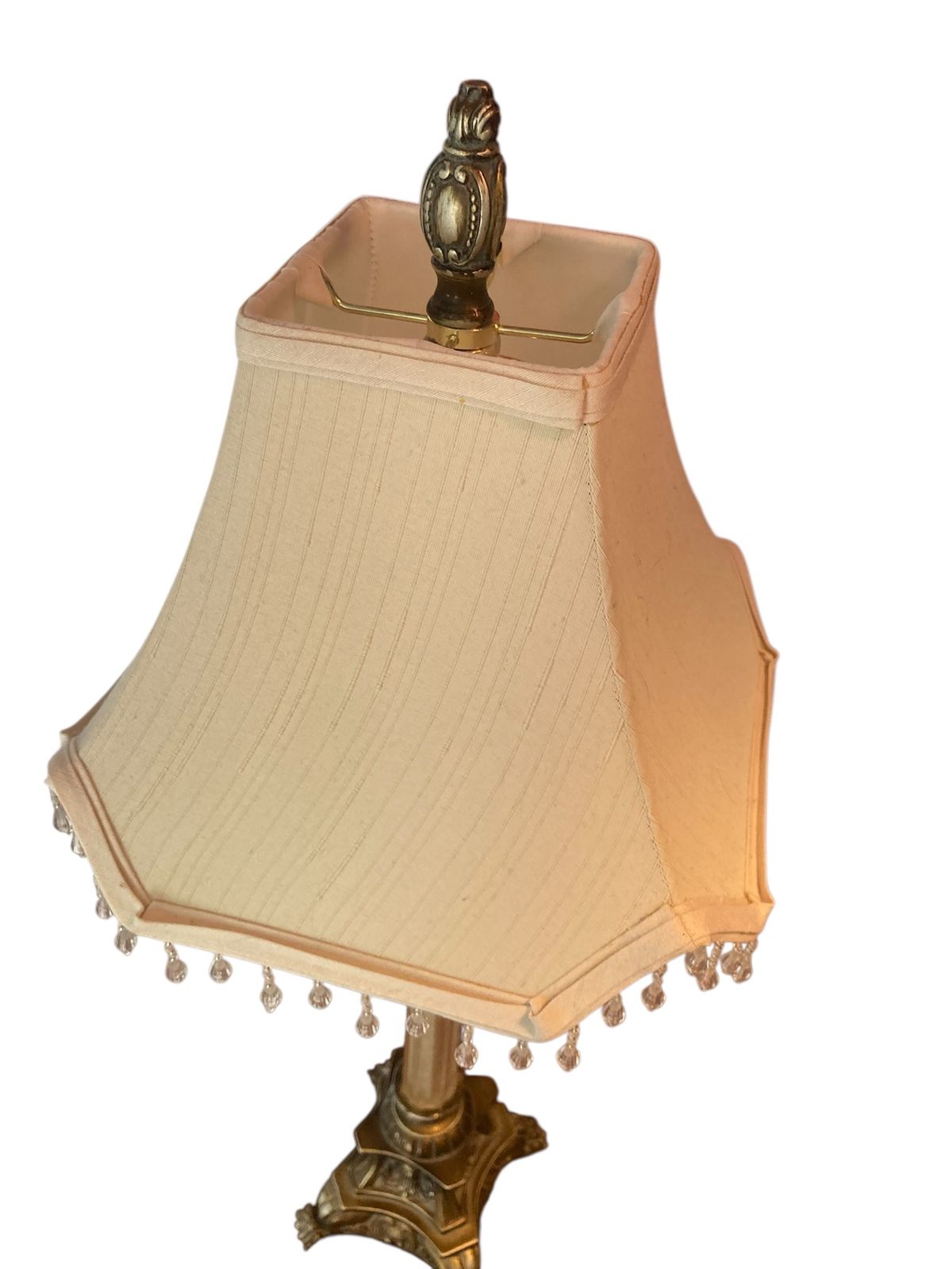 Pair Of Regency Style Table Lamps Neoclassical Bases Paw Feet Cream Fabric Shades With Beaded Fringe photo buy