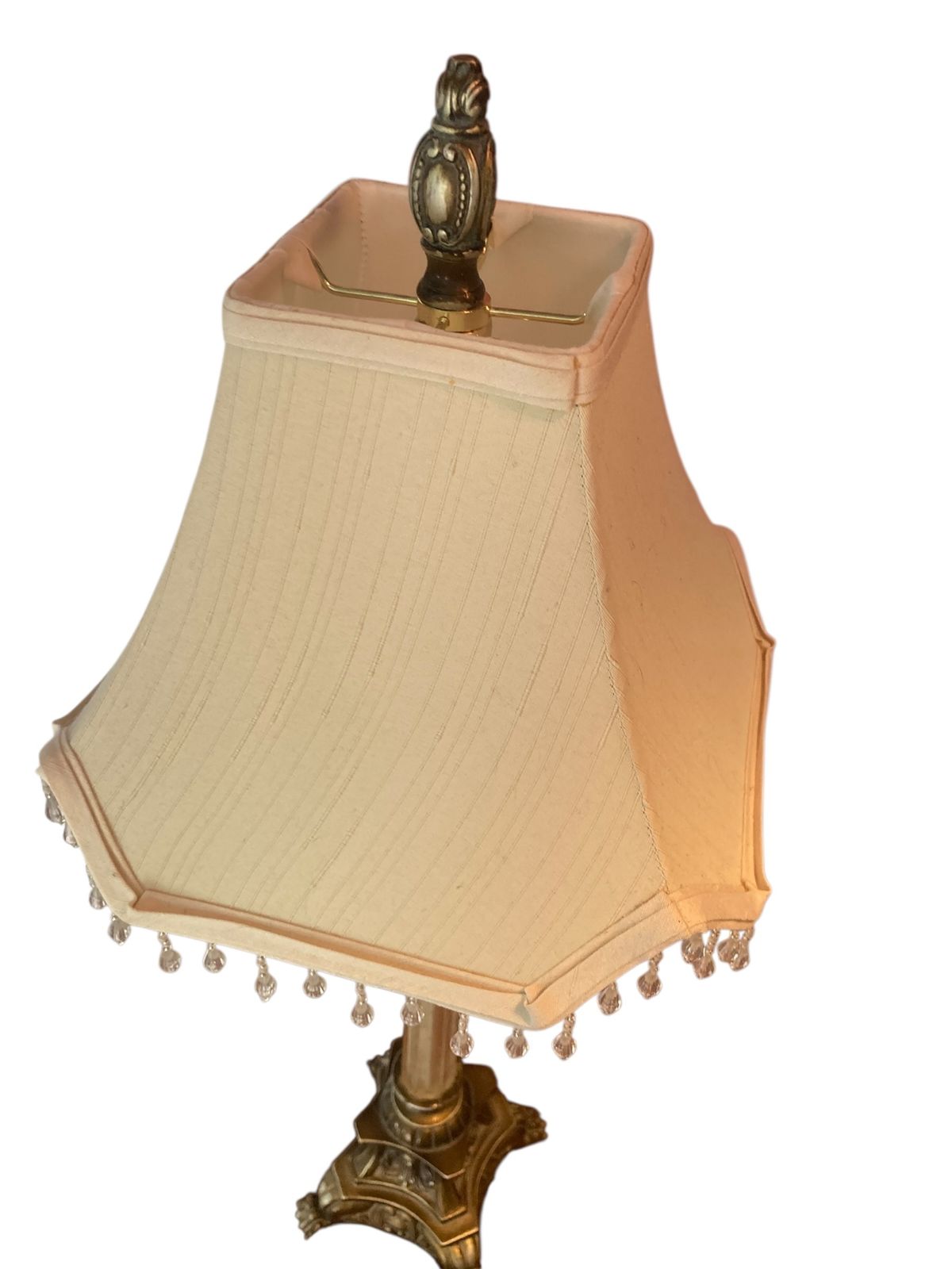 Pair Of Regency Style Table Lamps Neoclassical Bases Paw Feet Cream Fabric Shades With Beaded Fringe photo vintage