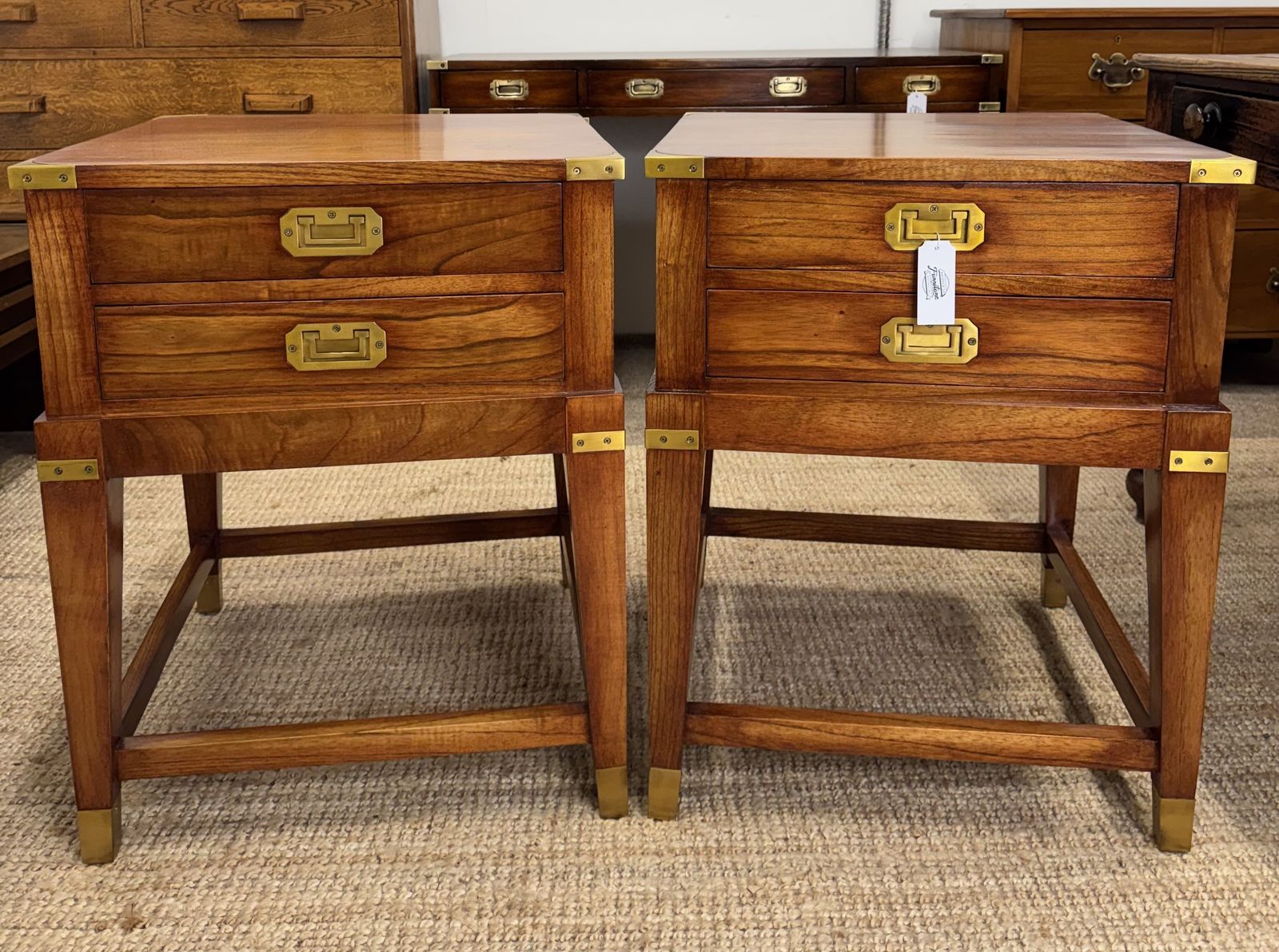 Pair Of Campaign Style Hardwood Bedside Tables