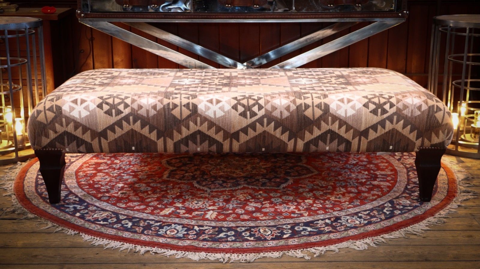 Stunning John Sankey Intended Large Footstool Ottoman Coffee Kilim Brown 🚚 photo for sale