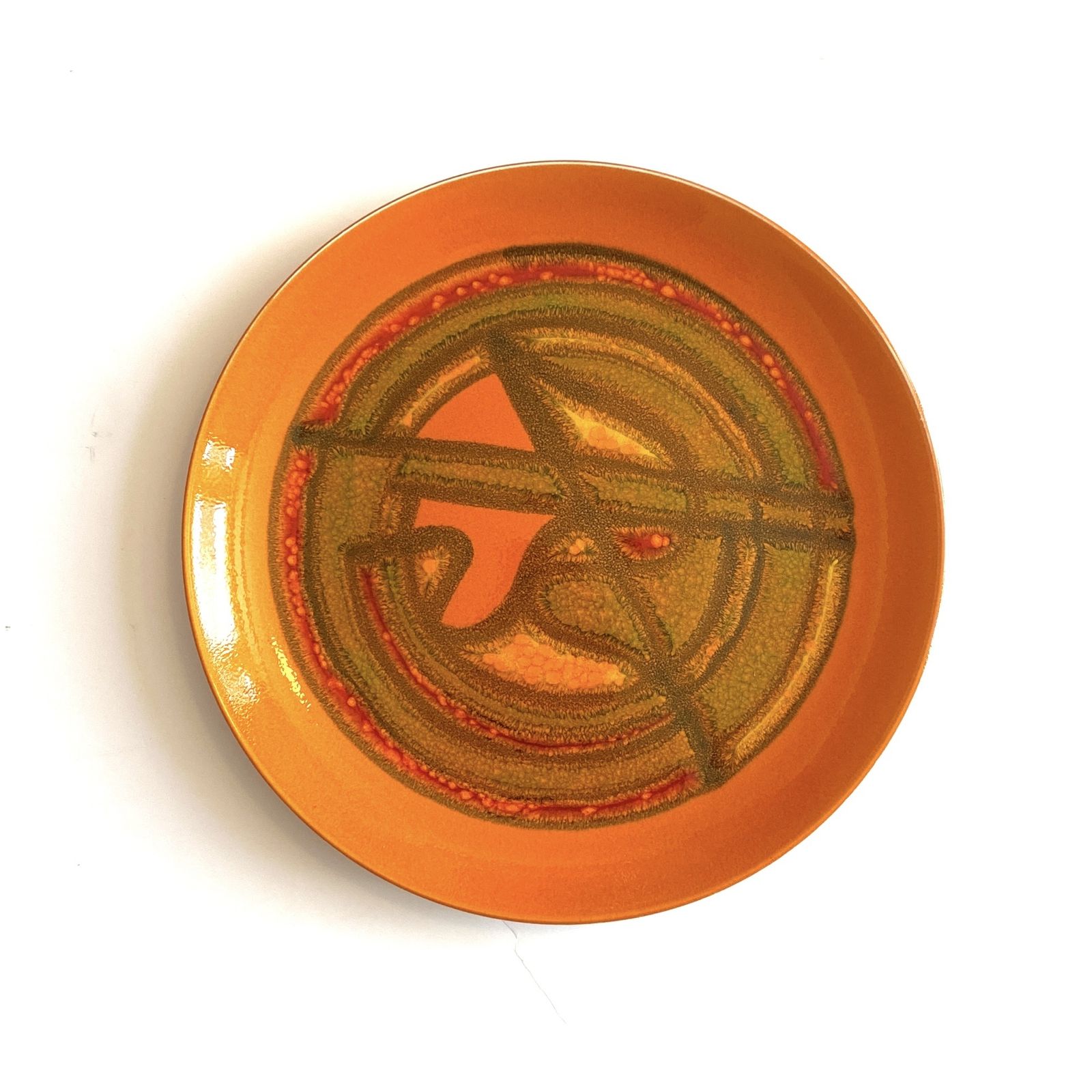 Poole Pottery Orange Delphis Plate (10"), Shape 4a, By Wendy Smith
