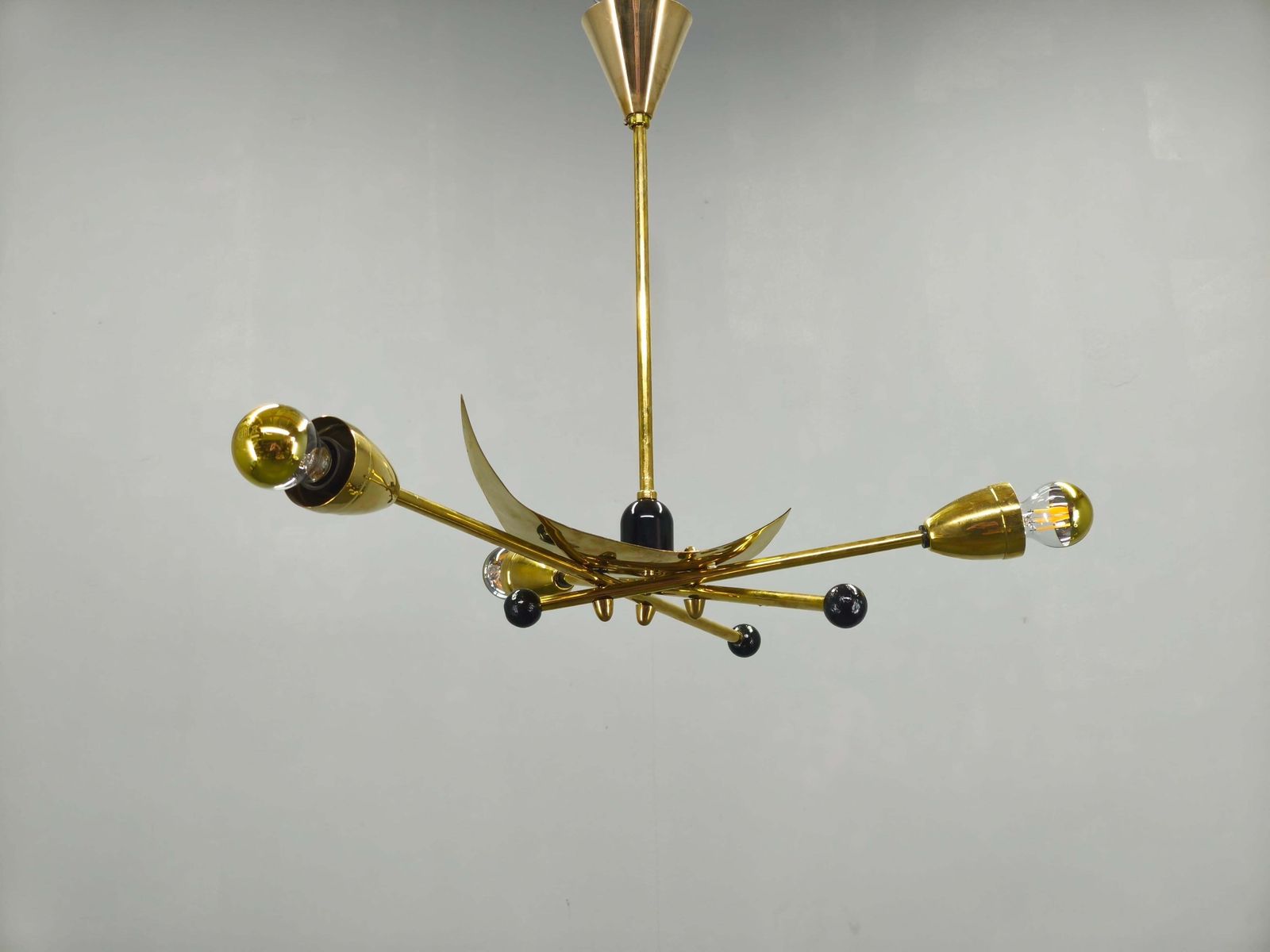 Italian Stilnovo Style Brass Sputnik Chandelier, 1970s photo furniture