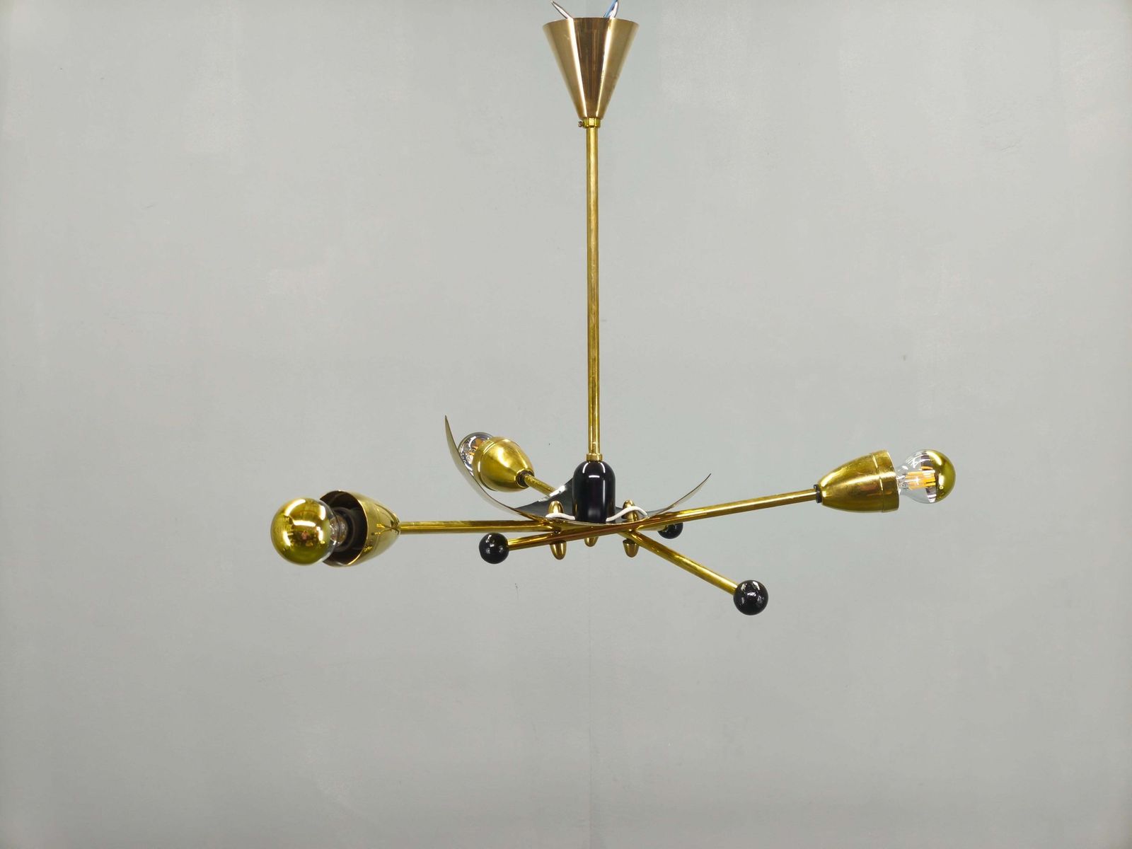Italian Stilnovo Style Brass Sputnik Chandelier, 1970s photo for sale