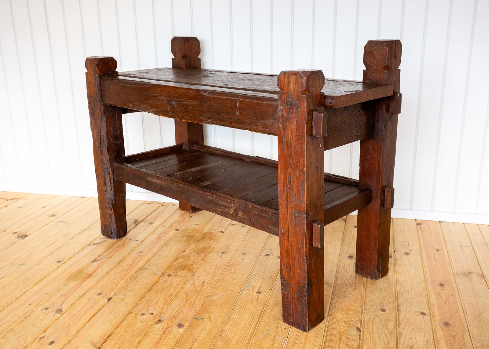 Antique Shelving Media Unit Display Stand Consol.E Primitive Brutalist Craftsman Rusti.C Artisan Buffet Serving Bar Provincial French photo vinterior