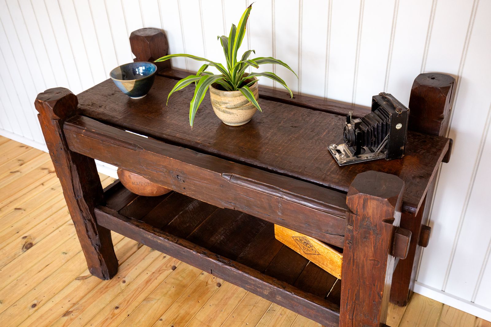 photo vinterior Antique Shelving Media Unit Display Stand Consol.E Primitive Brutalist Craftsman Rusti.C Artisan Buffet Serving Bar Provincial French