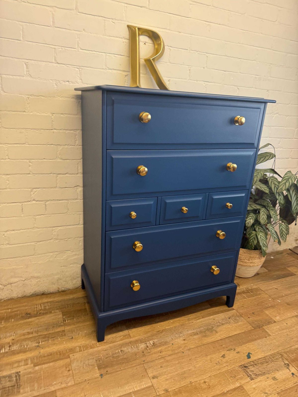 Stag Minstrel 7 Drawer Tallboy In Symphony Blue By Benjamin Moore photo Furniture