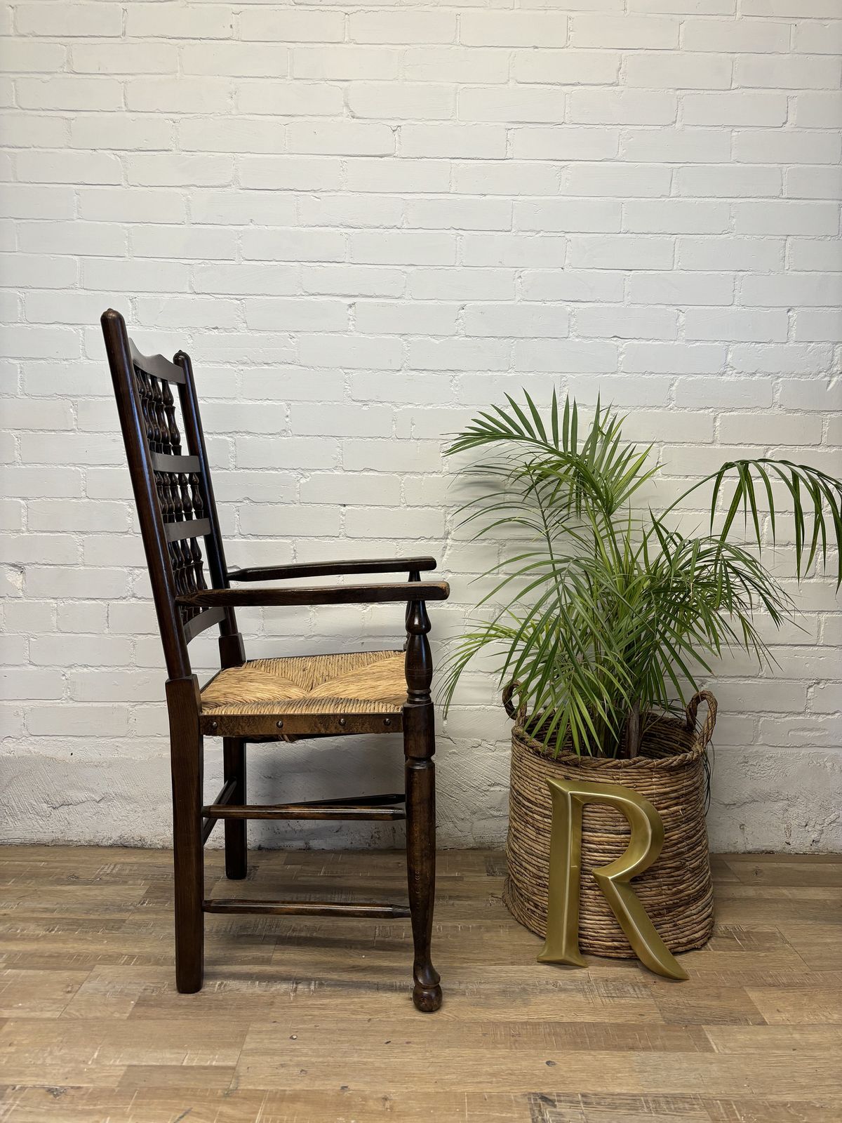 Antique Lancashire Carver Chair With Rush Seat photo 225.0