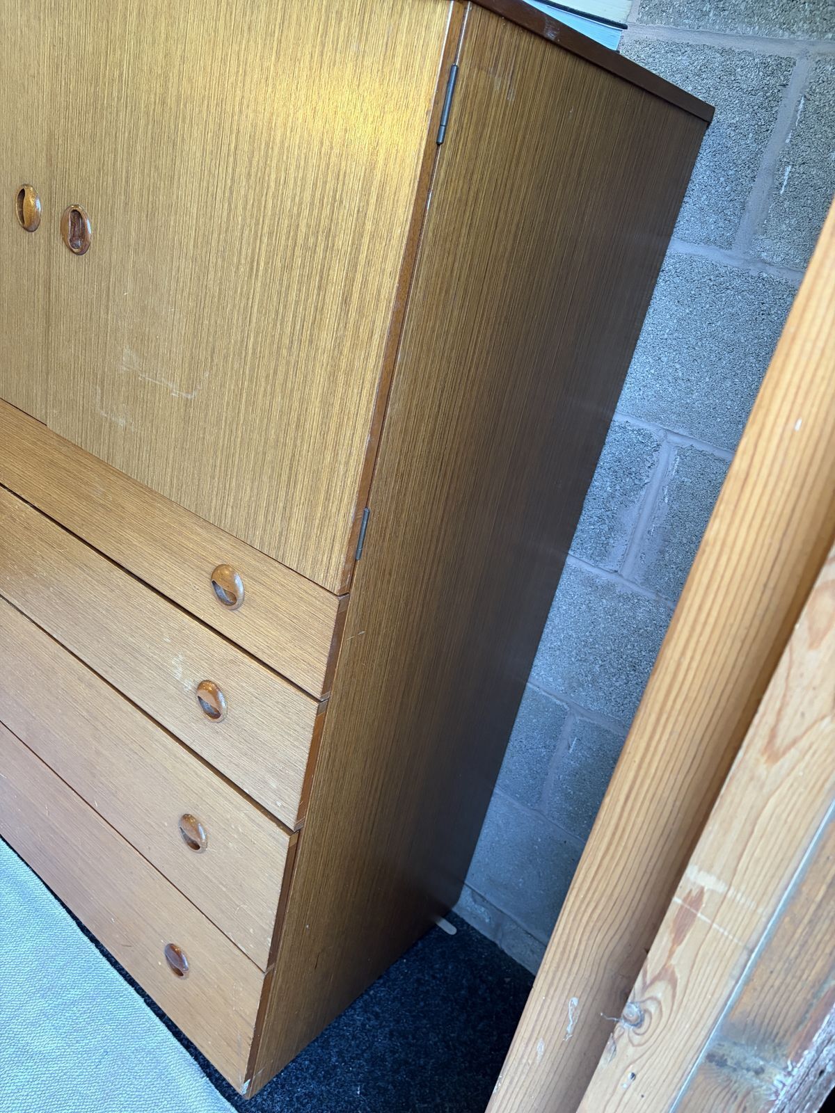 Restored Vintage Schreiber Mid Century Tallboy / Linen Press – Teak Veneer Storage photo vinterior