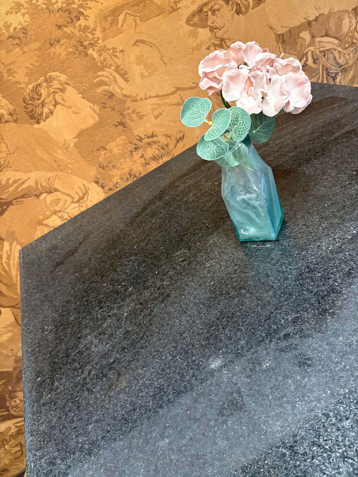 Grey Granite And Antique Cast Iron Base Square Indoor Outdoor Table photo Garden Furniture