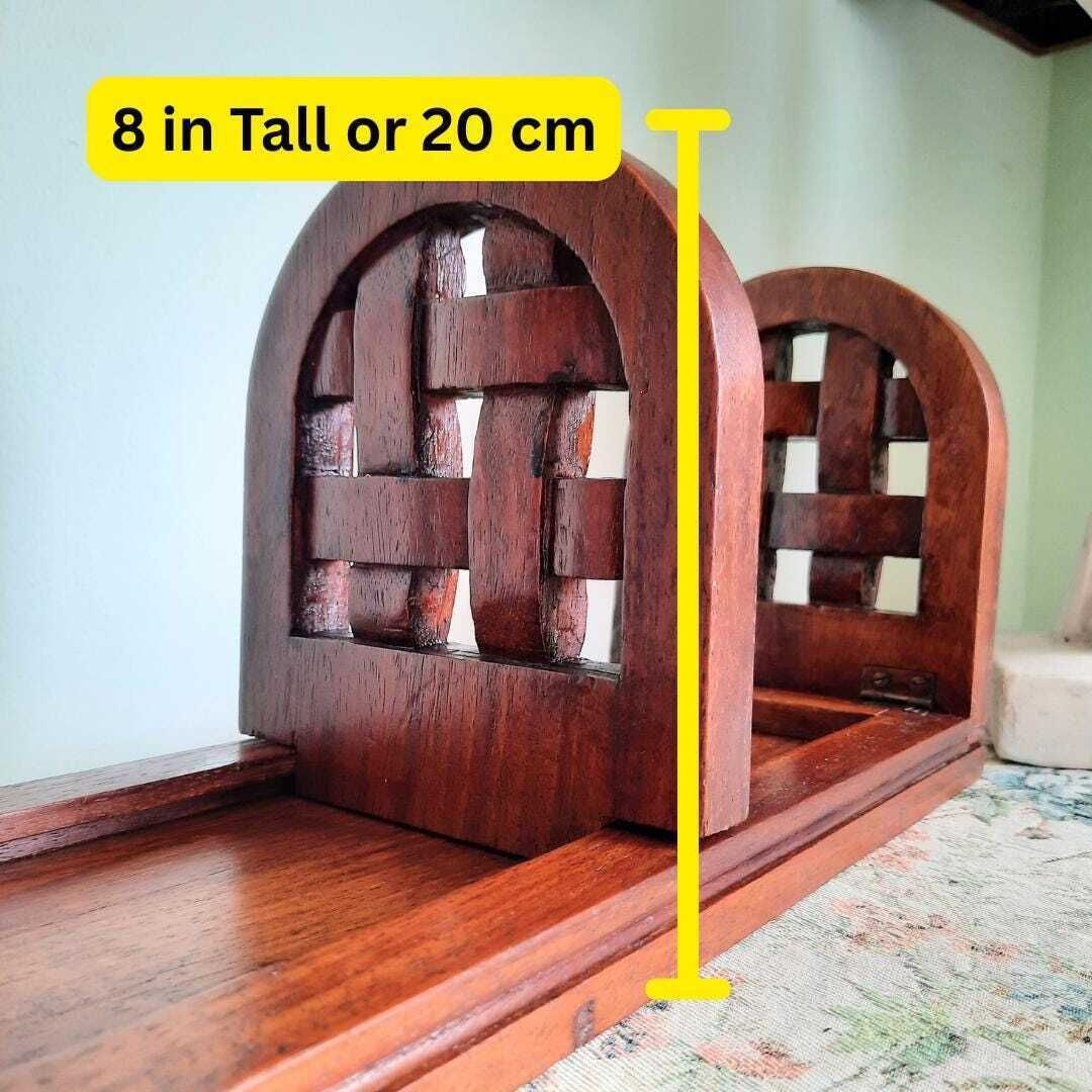 Old English Handcrafted Wooden Folding Book Slide Bookends C 1930's 40's. photo 94.0