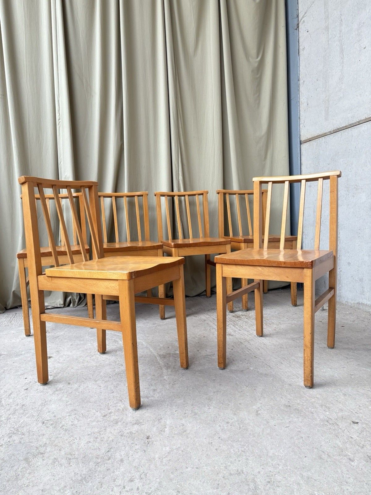 Vtg Mid Century Set Of 6 Solid Beech Church Dining Chairs Scandi Danish R1172 photo Furniture