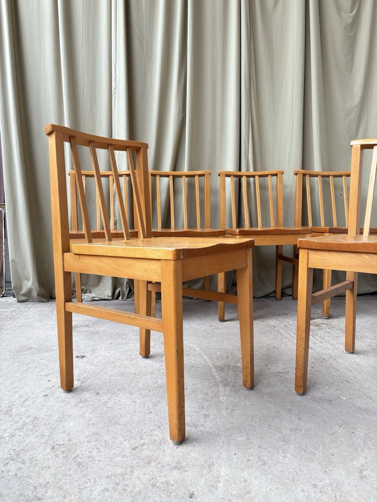 Vtg Mid Century Set Of 6 Solid Beech Church Dining Chairs Scandi Danish R1172 photo 325.0