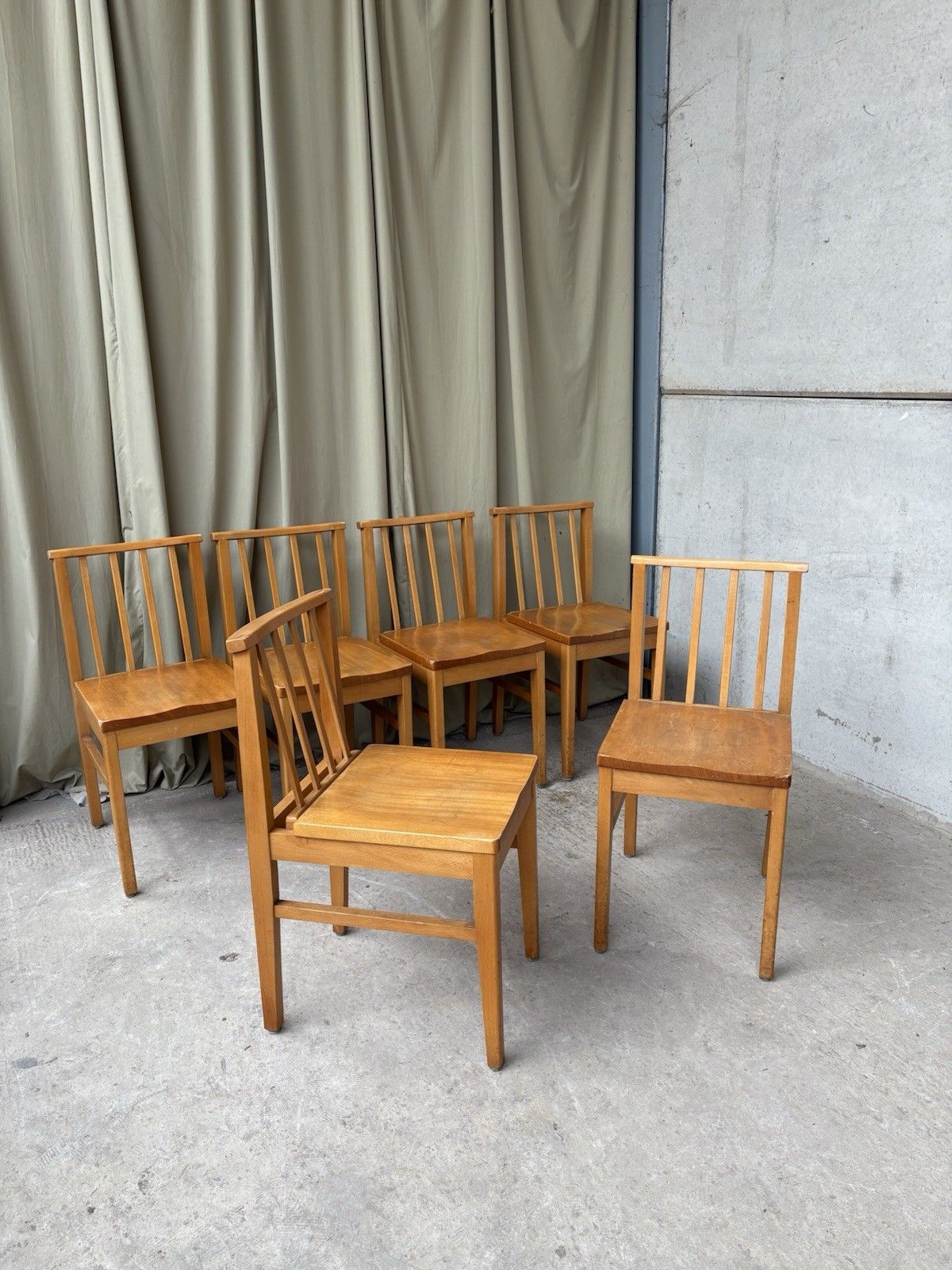 Vtg Mid Century Set Of 6 Solid Beech Church Dining Chairs Scandi Danish R1172 photo vinterior