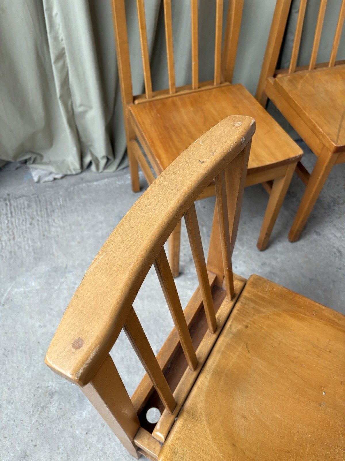Vtg Mid Century Set Of 4 Solid Beech Church Dining Chairs Scandi Danish R1173 photo vintage