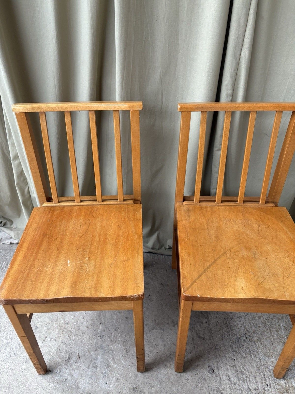 photo for sale Vtg Mid Century Set Of 4 Solid Beech Church Dining Chairs Scandi Danish R1173