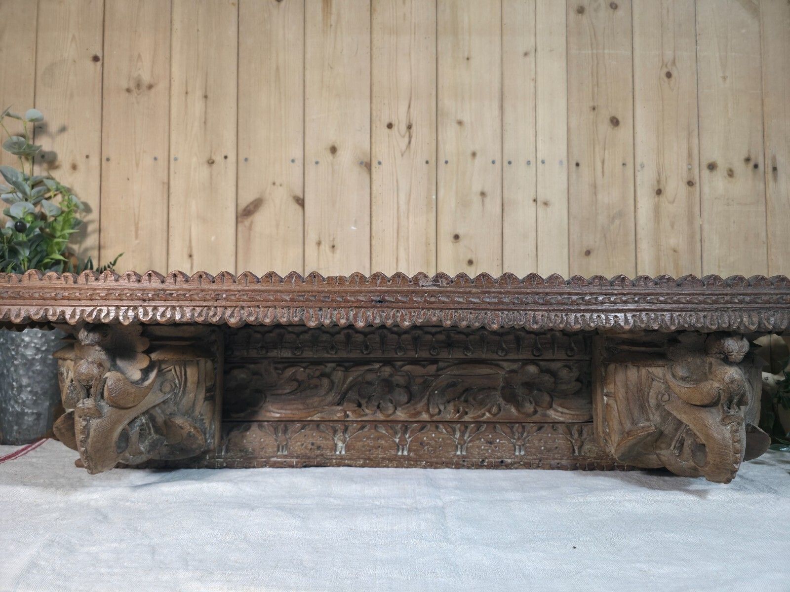 Antique Indian Carved Wooden Architectural Wall Shelf Plinth photo Furniture