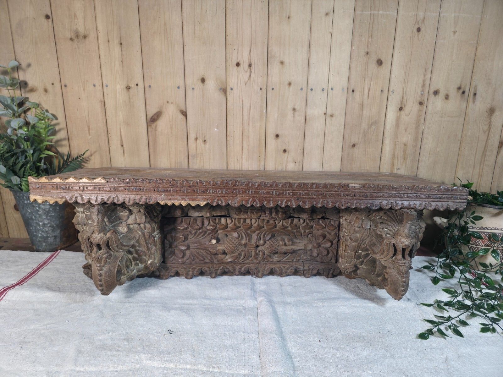 Antique Indian Carved Wooden Architectural Wall Shelf Plinth
