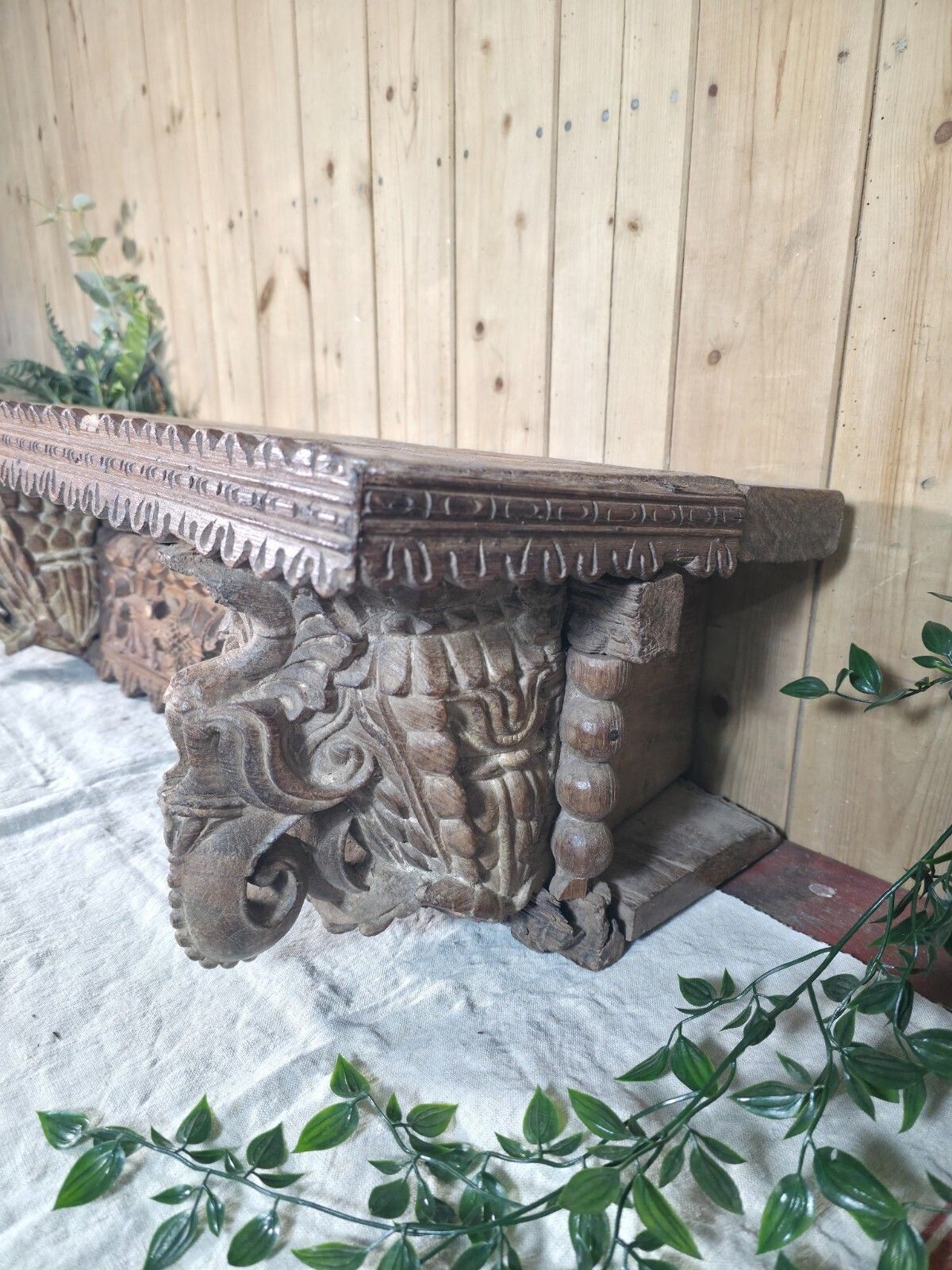 Antique Indian Carved Wooden Architectural Wall Shelf Plinth photo Furniture
