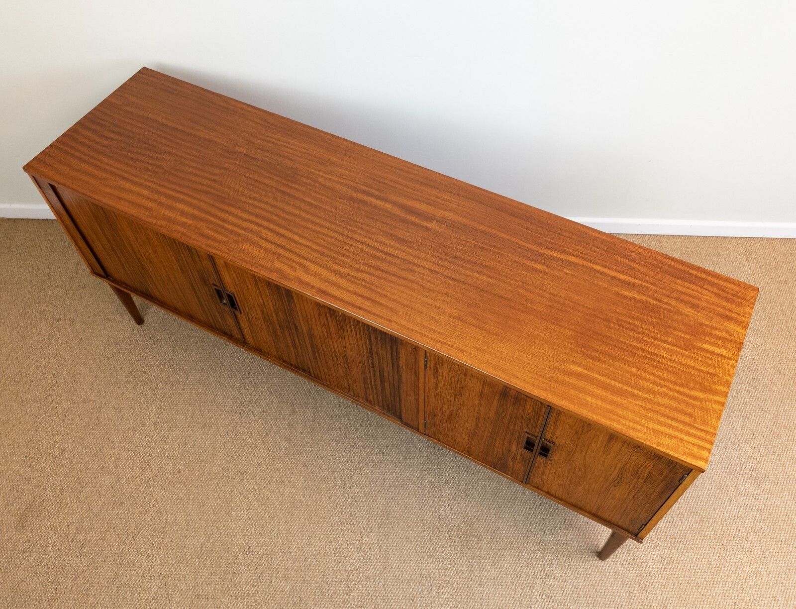 Refinished Vintage Mid Century Rosewood Teak Tambour Sideboard Record Cabinet photo vinterior