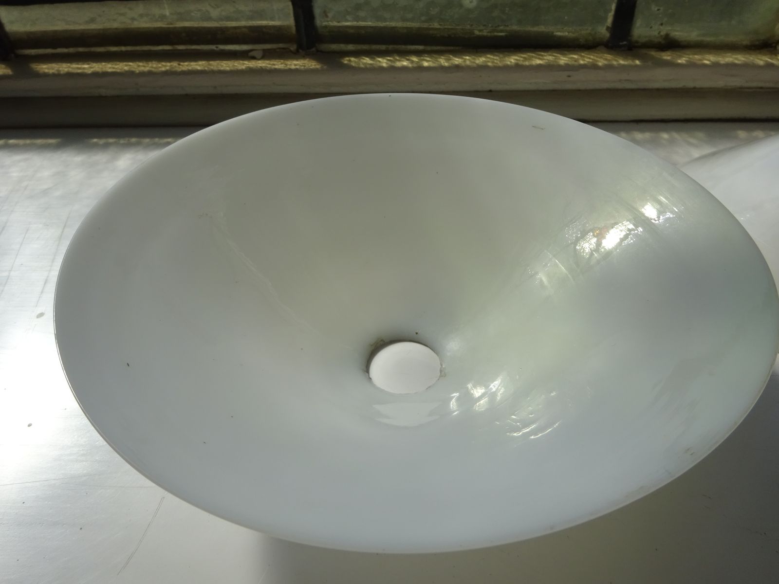 photo buy Reclaimed Pair Of Opal Glass Coolie Shades, Industrial 8"