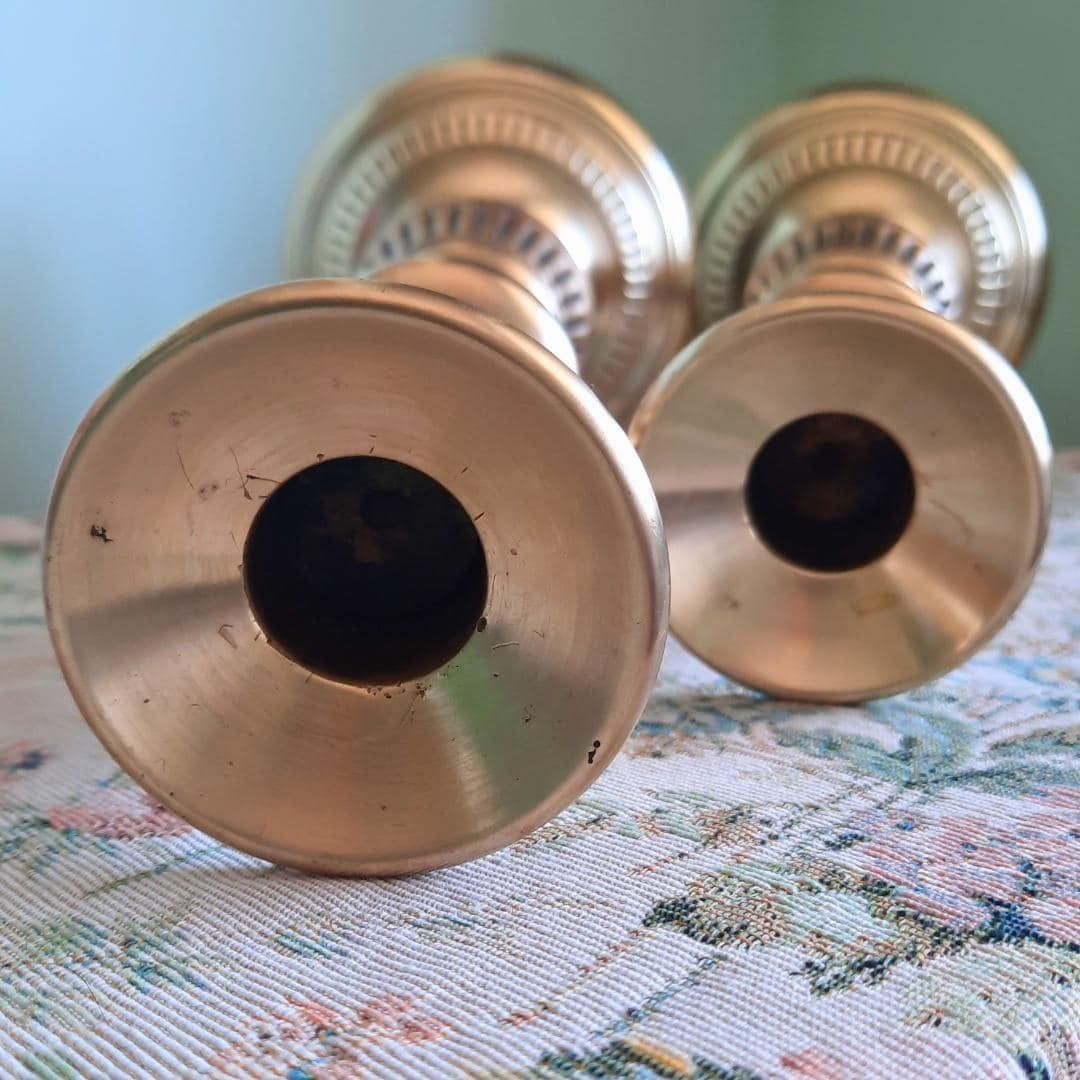 Tall And Chunky Antique Victorian Brass Candle Holders Pair 1800s H 12.2'' photo for sale