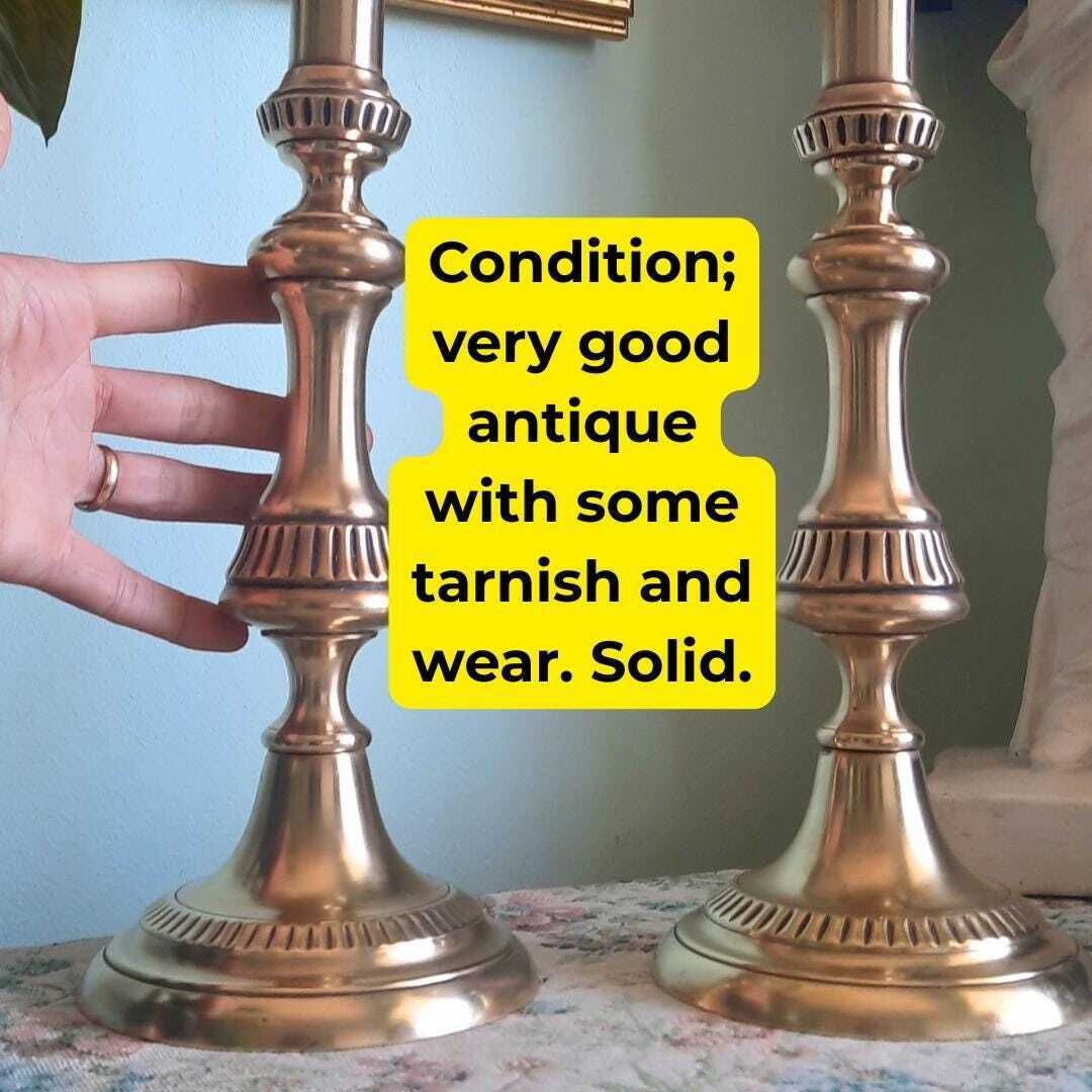 Tall And Chunky Antique Victorian Brass Candle Holders Pair 1800s H 12.2'' photo 100.0