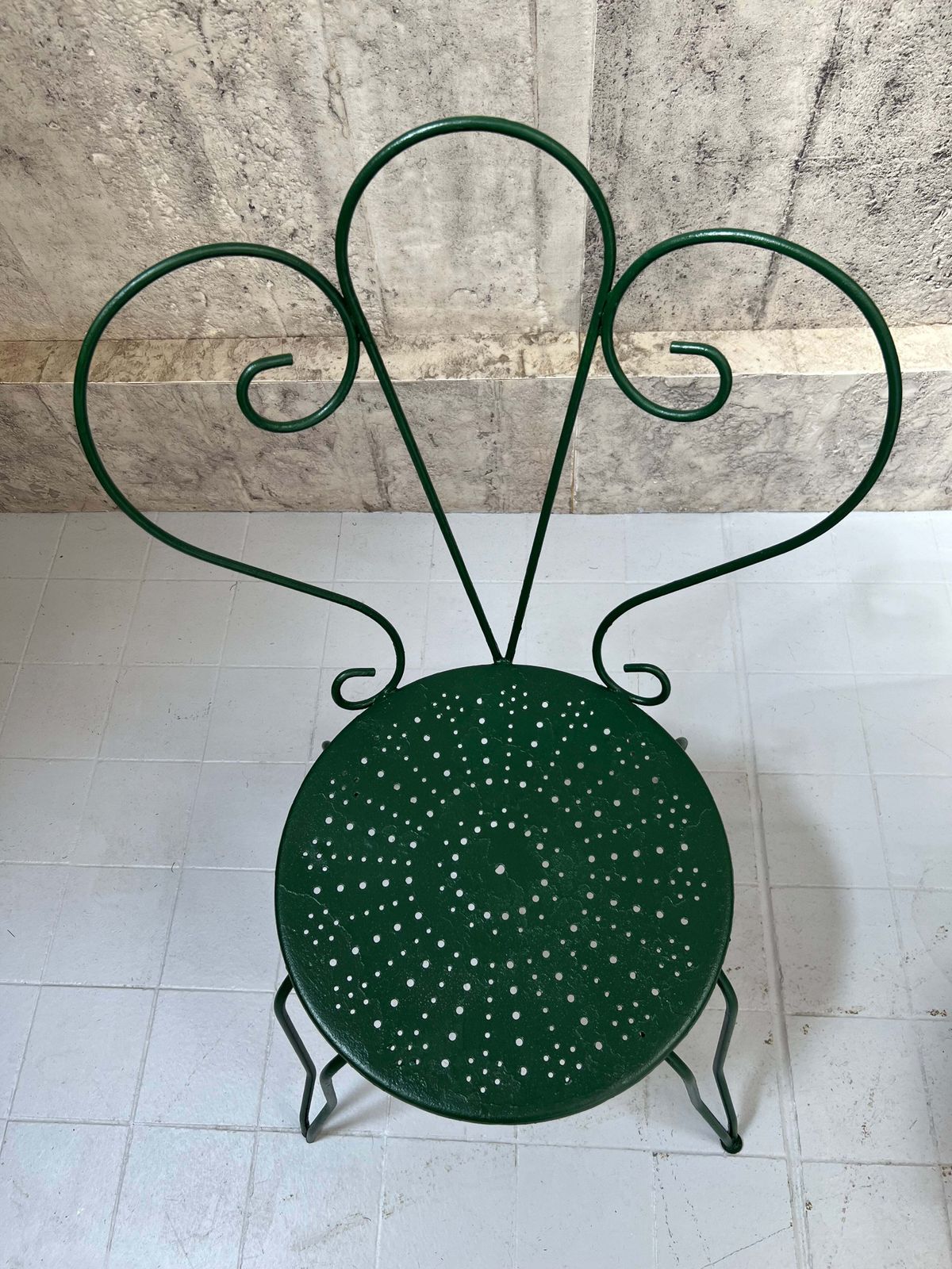 Set Of 4 Painted Forest Green Metal Garden Chairs photo 495.0