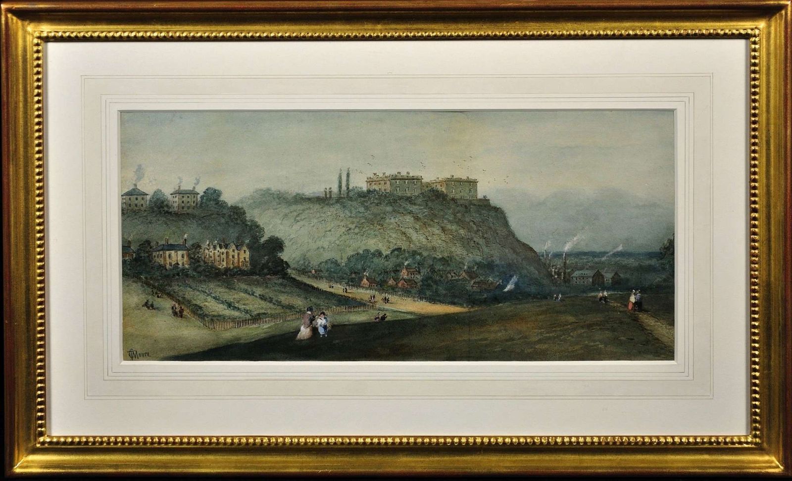 Thomas Cooper Moore 1827 To 1901. English. Prospect Of Nottingham Castle And The Park. Framed Original Victorian Watercolour Landscape Painting.