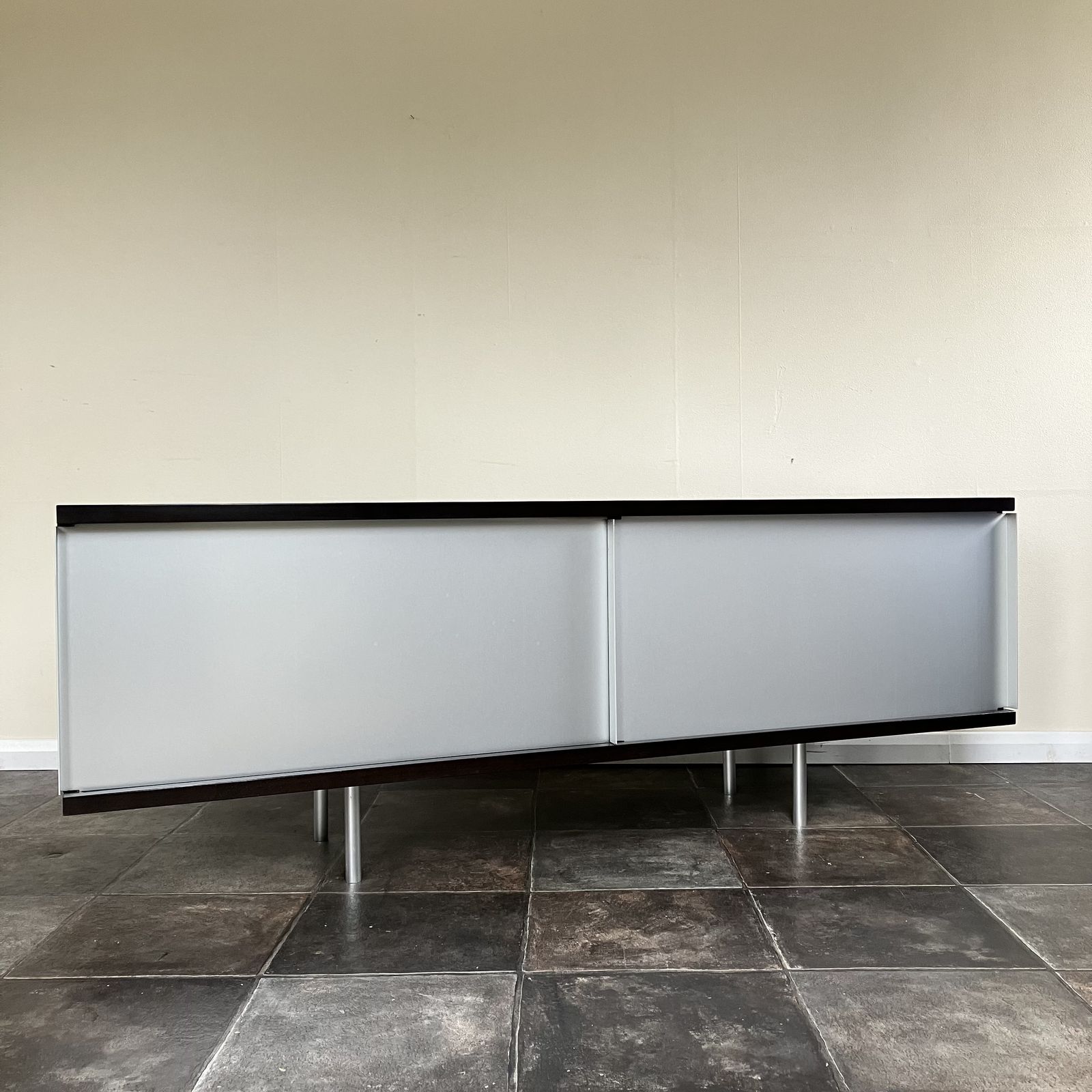2000's Minimalist Credenza Sideboard From The Conran Shop, Sliding Metal Doors, Ebonised photo 995.0