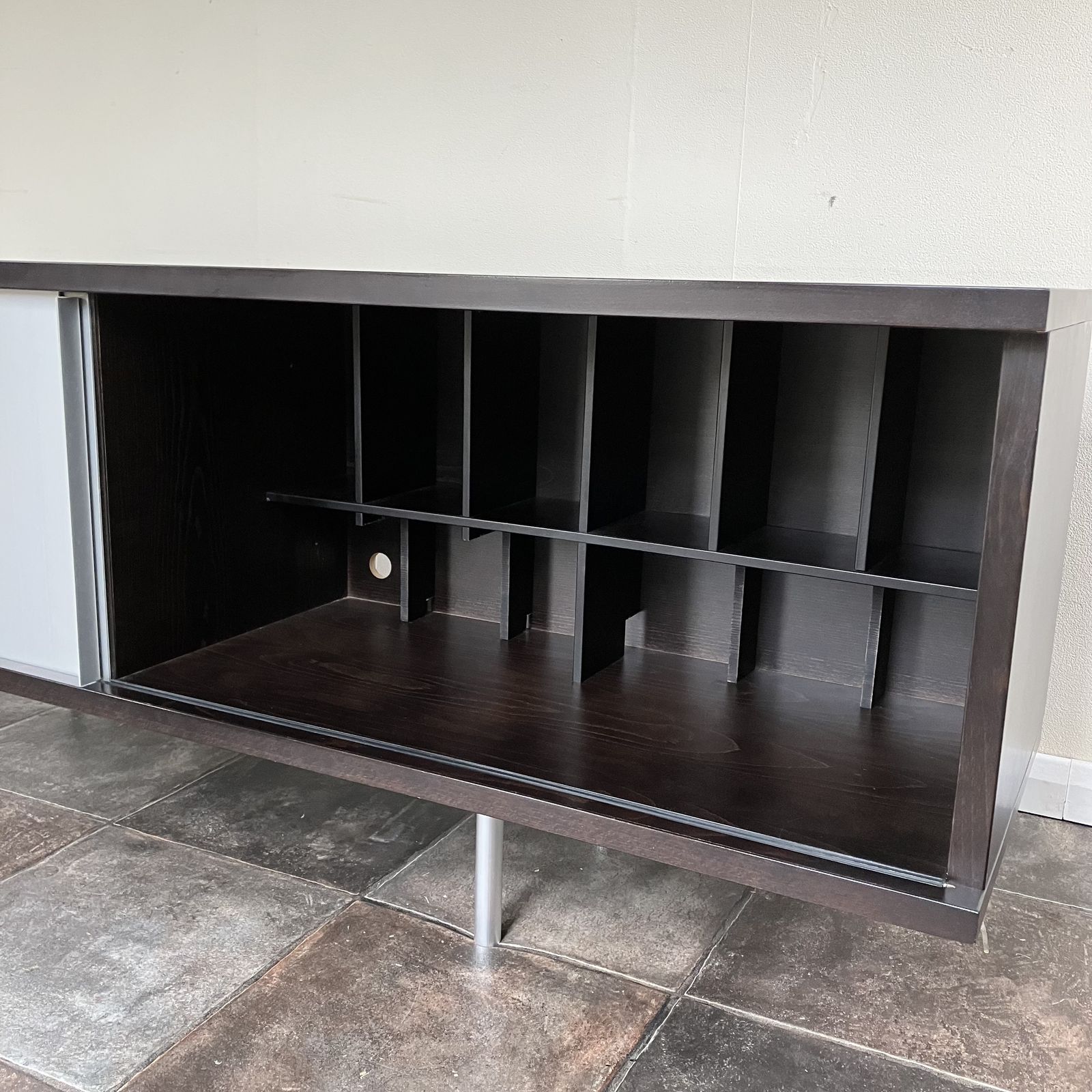 photo vintage 2000's Minimalist Credenza Sideboard From The Conran Shop, Sliding Metal Doors, Ebonised