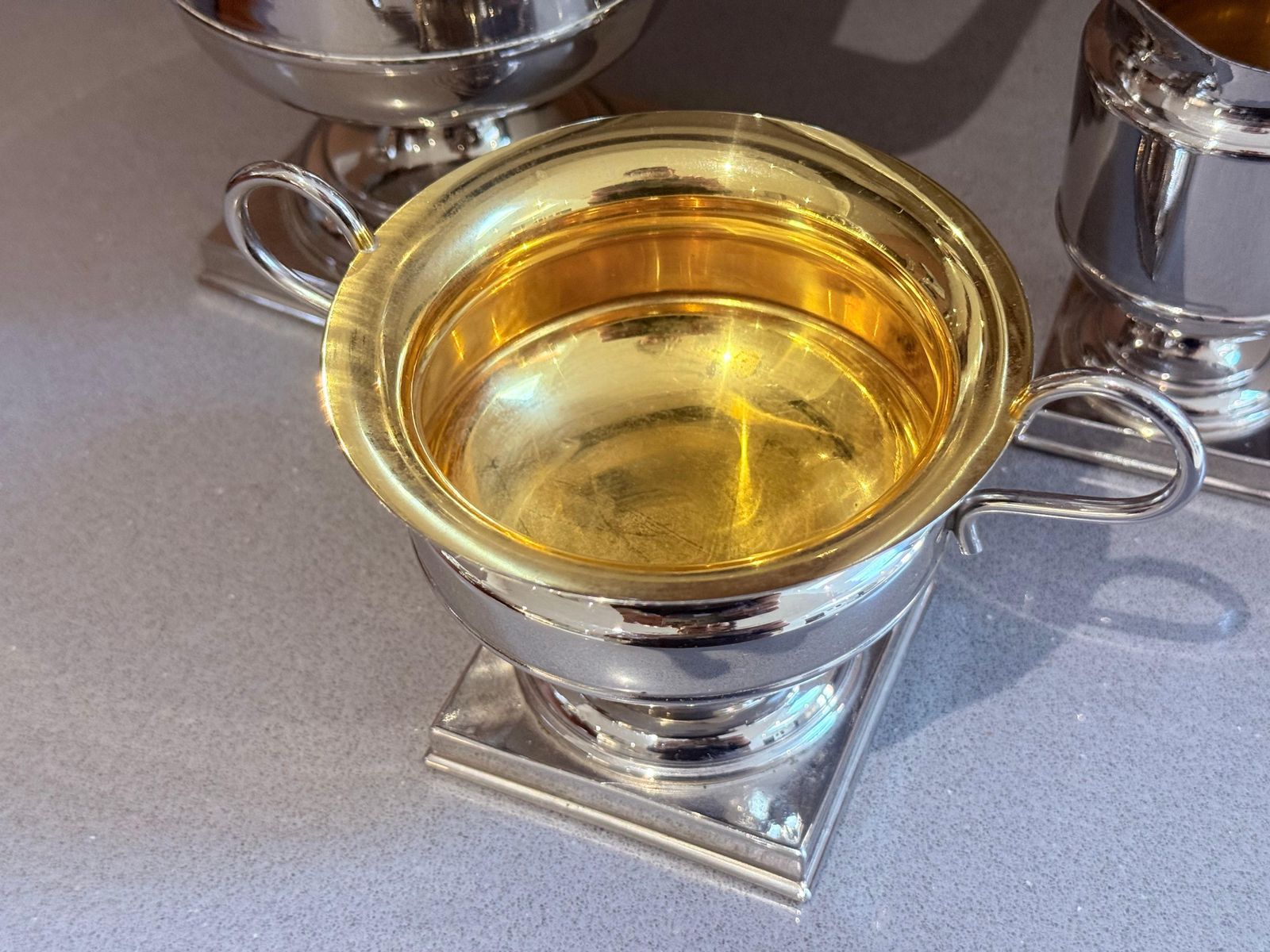 Antiek Engels verzilverd koffieservies, 3-delig theeservies met pot en suikerpot photo Woonaccessoires