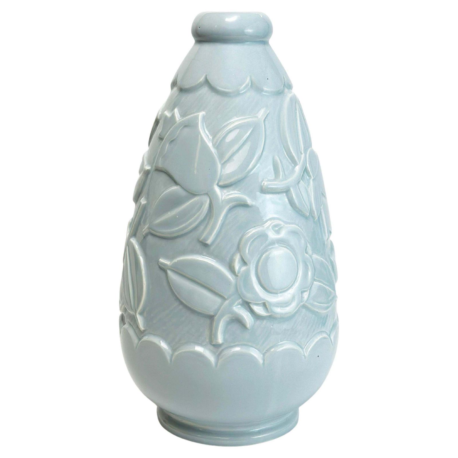 Art Deco Pale Blue Faience Vase By St Clement, France, 1930s