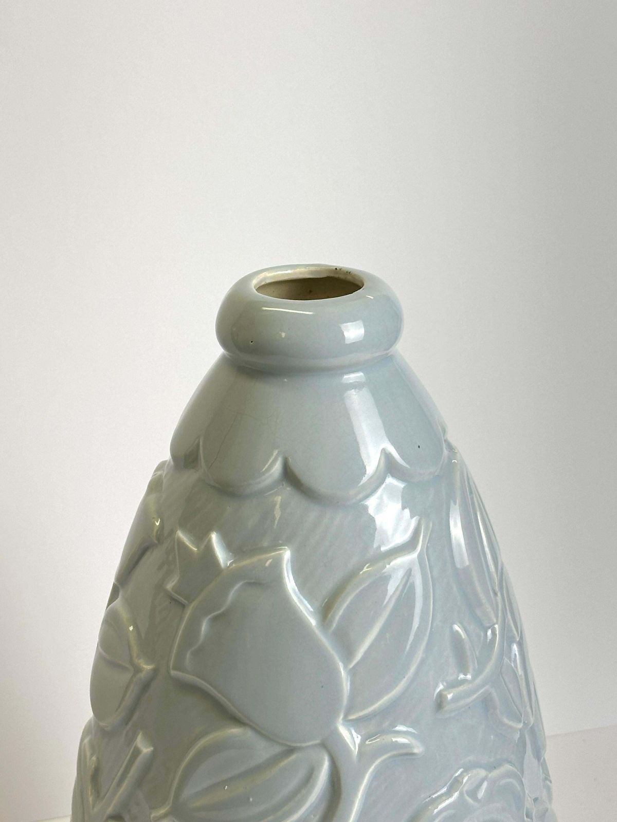 Art Deco Pale Blue Faience Vase By St Clement, France, 1930s photo vinterior