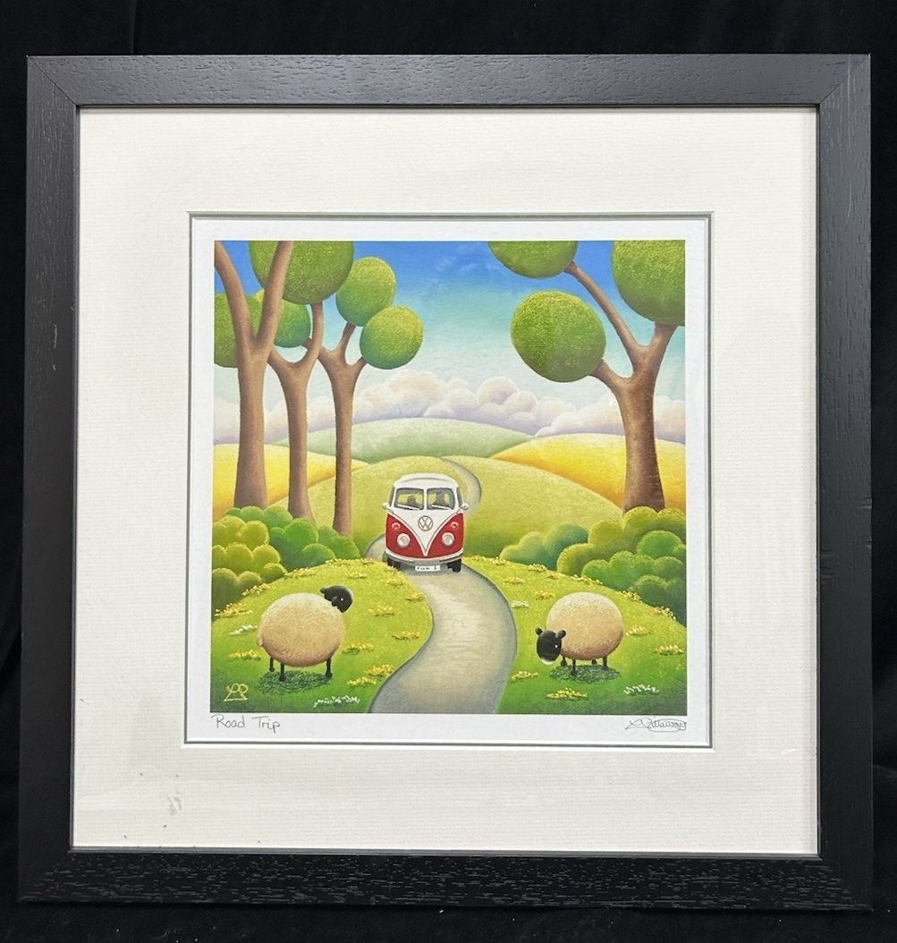 Lucy Pittaway Framed 'Road Trip' Signed Print Volkswagen Campervan Style