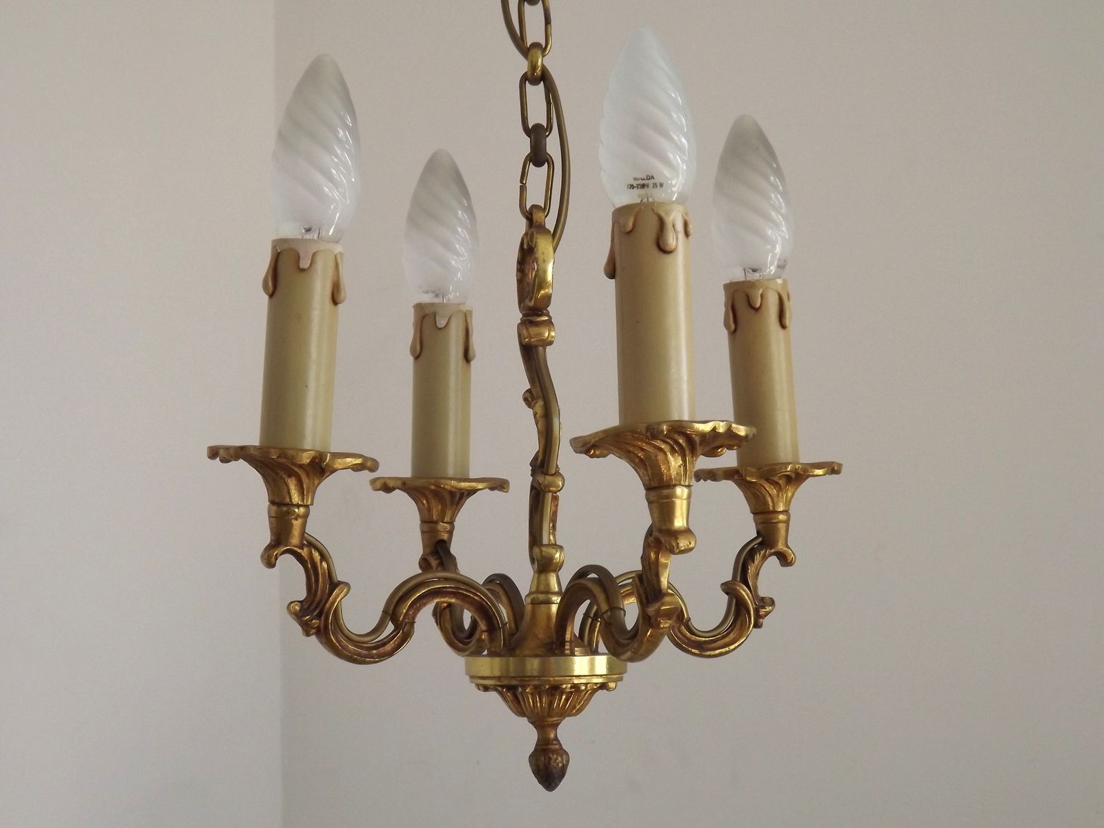 French Art Nouveau Scrolled Acanthus Leaf 4 Light Bronze Chandelier photo vinterior