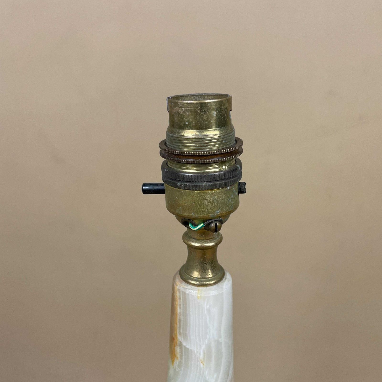 photo for sale Antique Onyx Marble Lamp Light Brass Gold Metal Green Bedside Side Table Column Marbled Patterned Vintage Pattern Stone Ornate Round Base