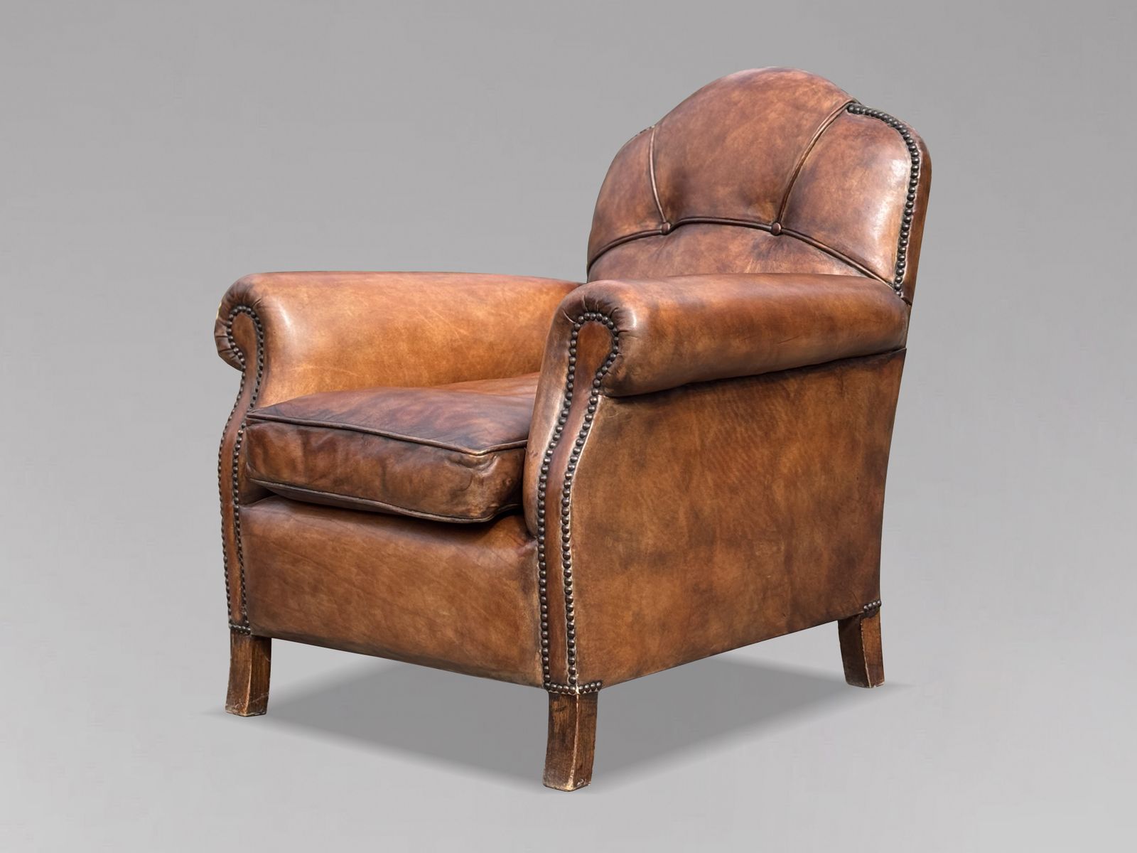 Pair Of Mid 20th Century French Brown Leather Club Armchairs photo 3400.0