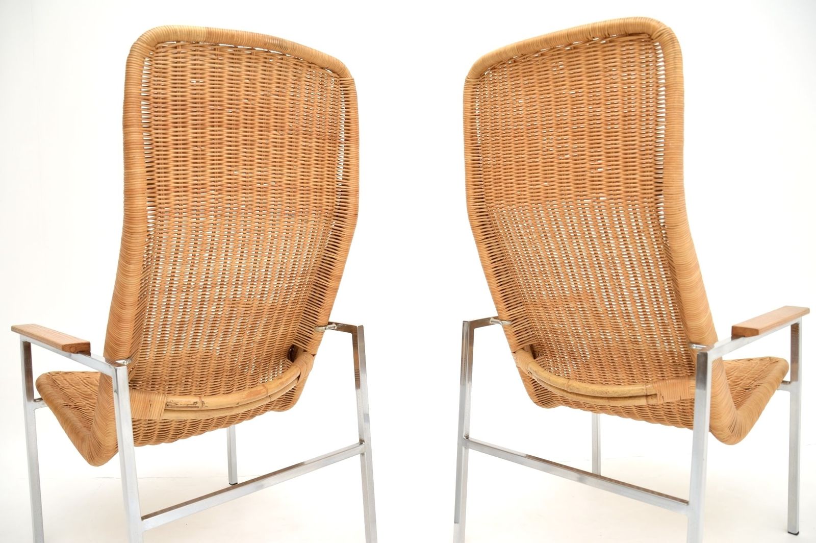 Furniture Pair Of Vintage Chrome And Rattan Armchairs By Dirk Van Sliedrecht. photo
