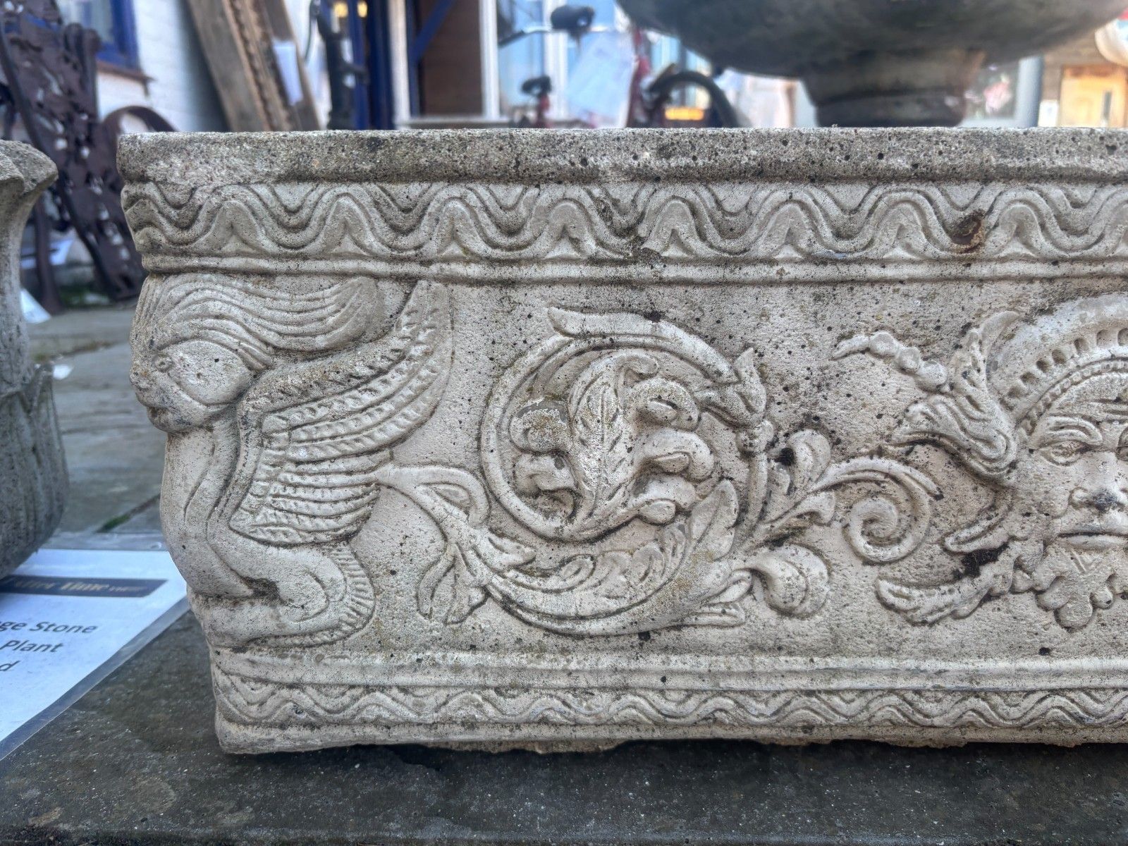 Vintage Large Decorative Stone Nettuno Garden Trough Planter On Feet photo furniture