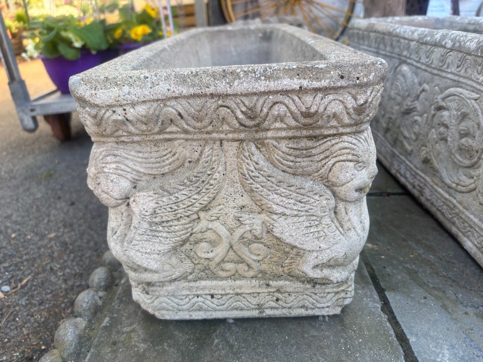 Vintage Large Decorative Stone Nettuno Garden Trough Planter On Feet photo 95.0