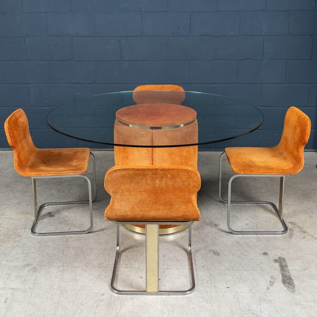 Vintage Rare 20thc Italian Dining Set In Orange Suede By Willy Rizzo C.1970 photo furniture