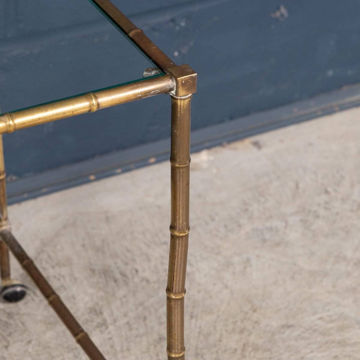 photo vintage 20thc French Set Of Three Brass Faux Bamboo Nesting Tables By Maison Jansen
