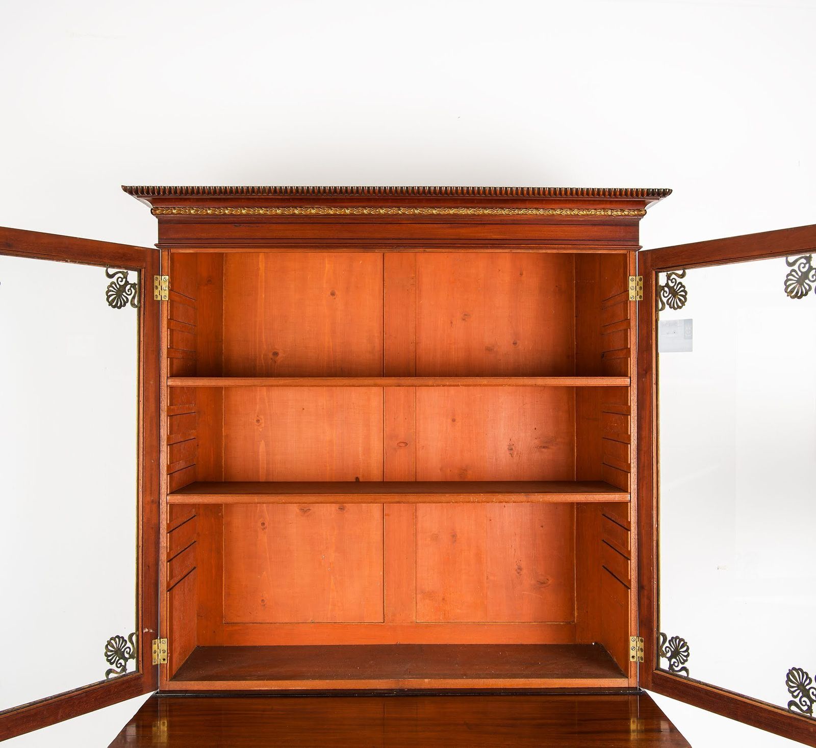 Regency Mahogany Glazed Bookcase With Brass Anthemion Mounts & Ebonised Columns, C.1815 photo for sale